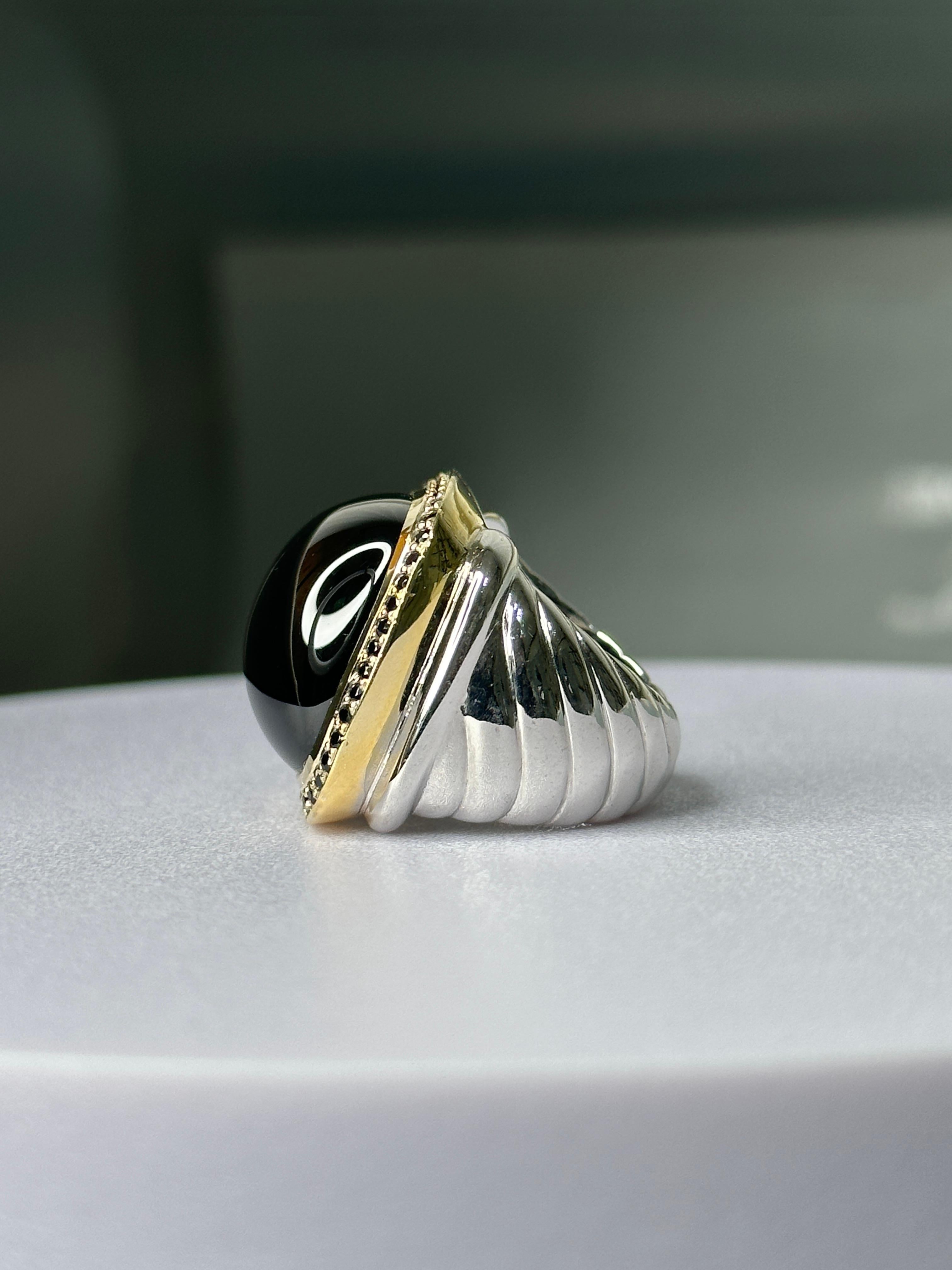 Orloff of Denmark, 18K Onyx & Sapphire Statement Ring 925 Silver, plaqué or Neuf - En vente à Hua Hin, TH