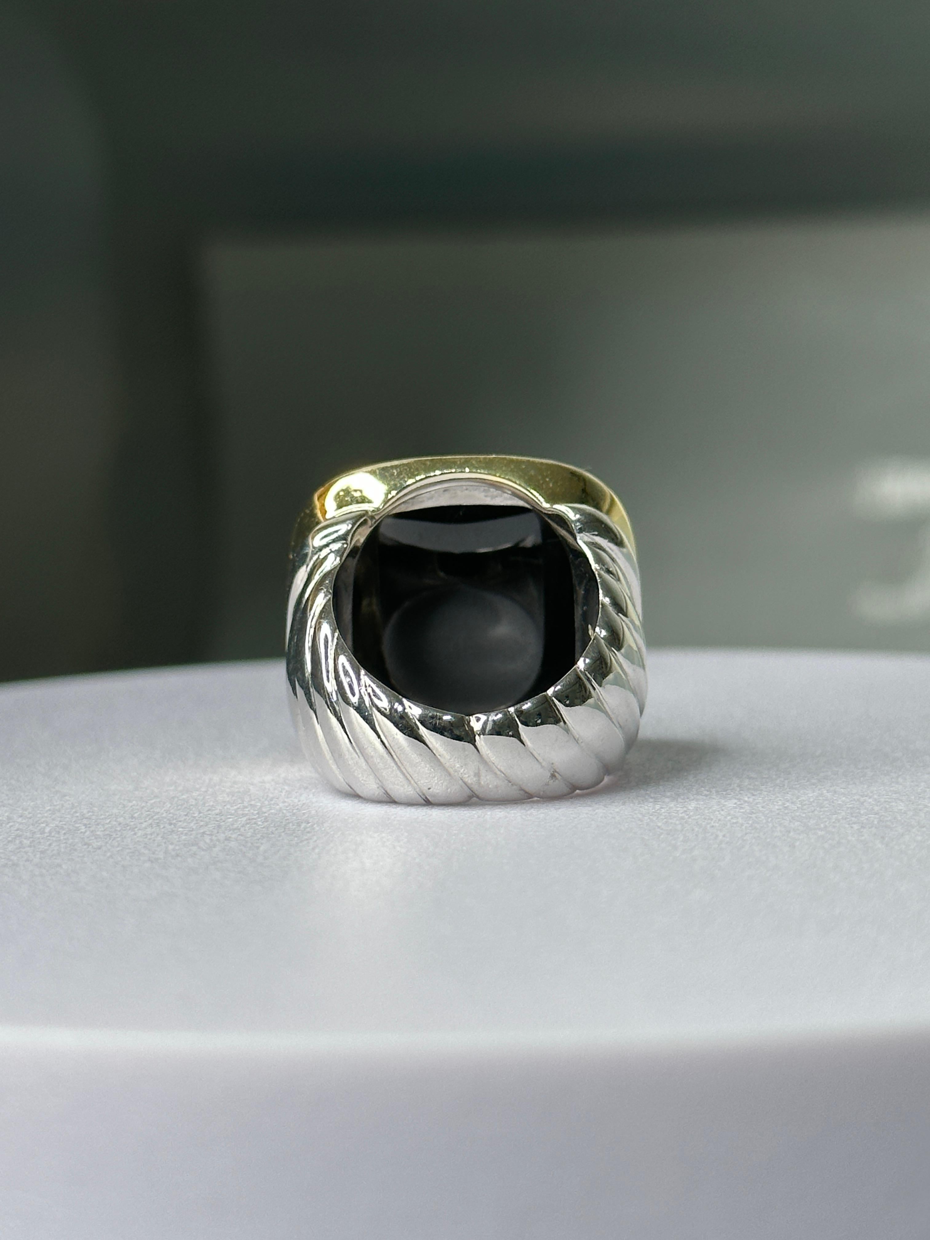 Orloff of Denmark, 18K Gold-Plated Onyx & Sapphire Statement Ring 925 Silver In New Condition For Sale In Hua Hin, TH