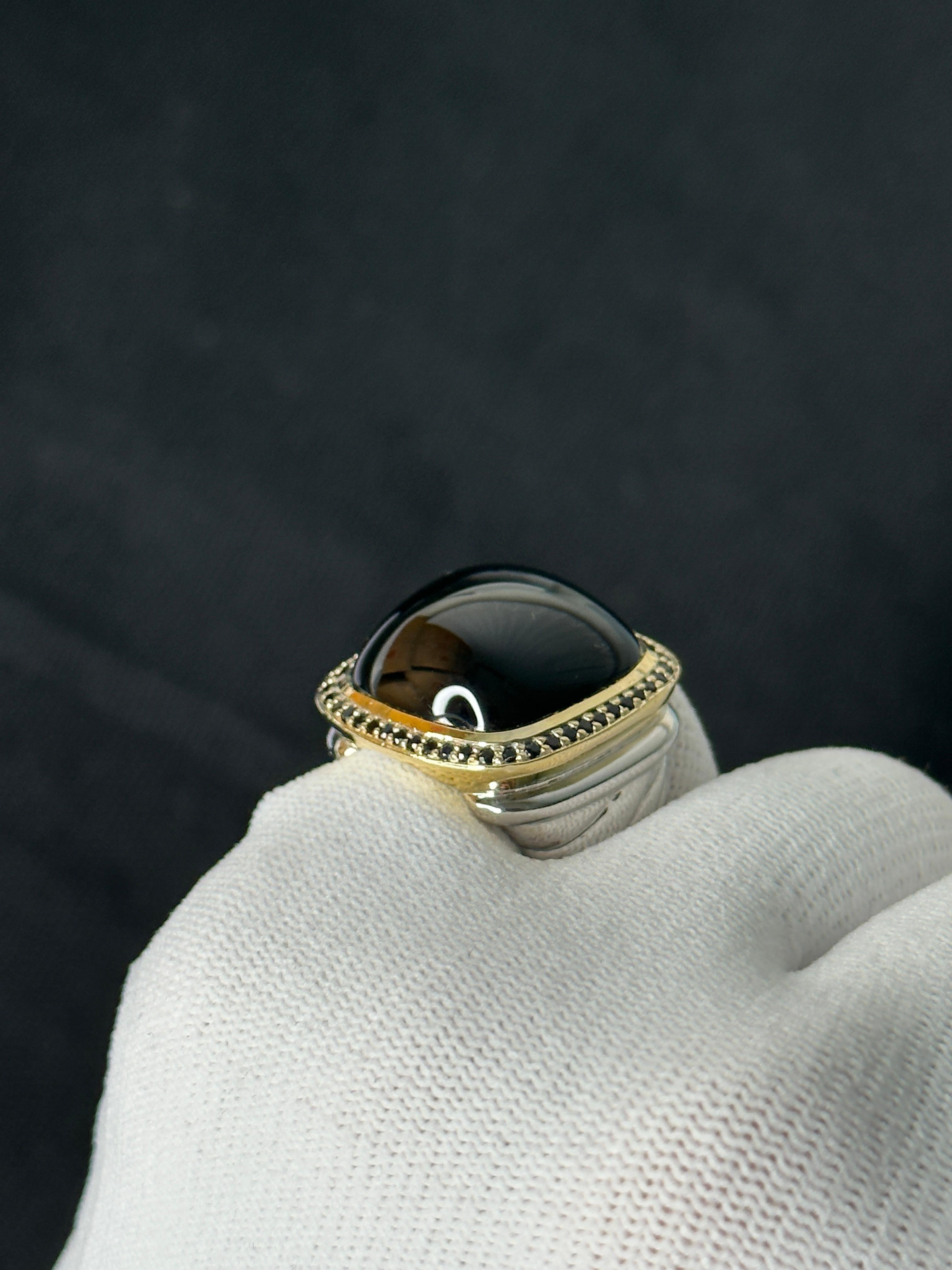 Orloff of Denmark, 18K Gold-Plated Onyx & Sapphire Statement Ring 925 Silver For Sale 1