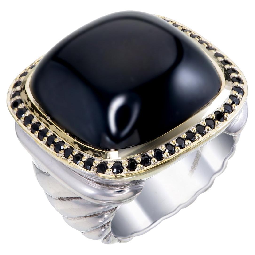 Orloff of Denmark, 18K Gold-Plated Onyx & Sapphire Statement Ring 925 Silver