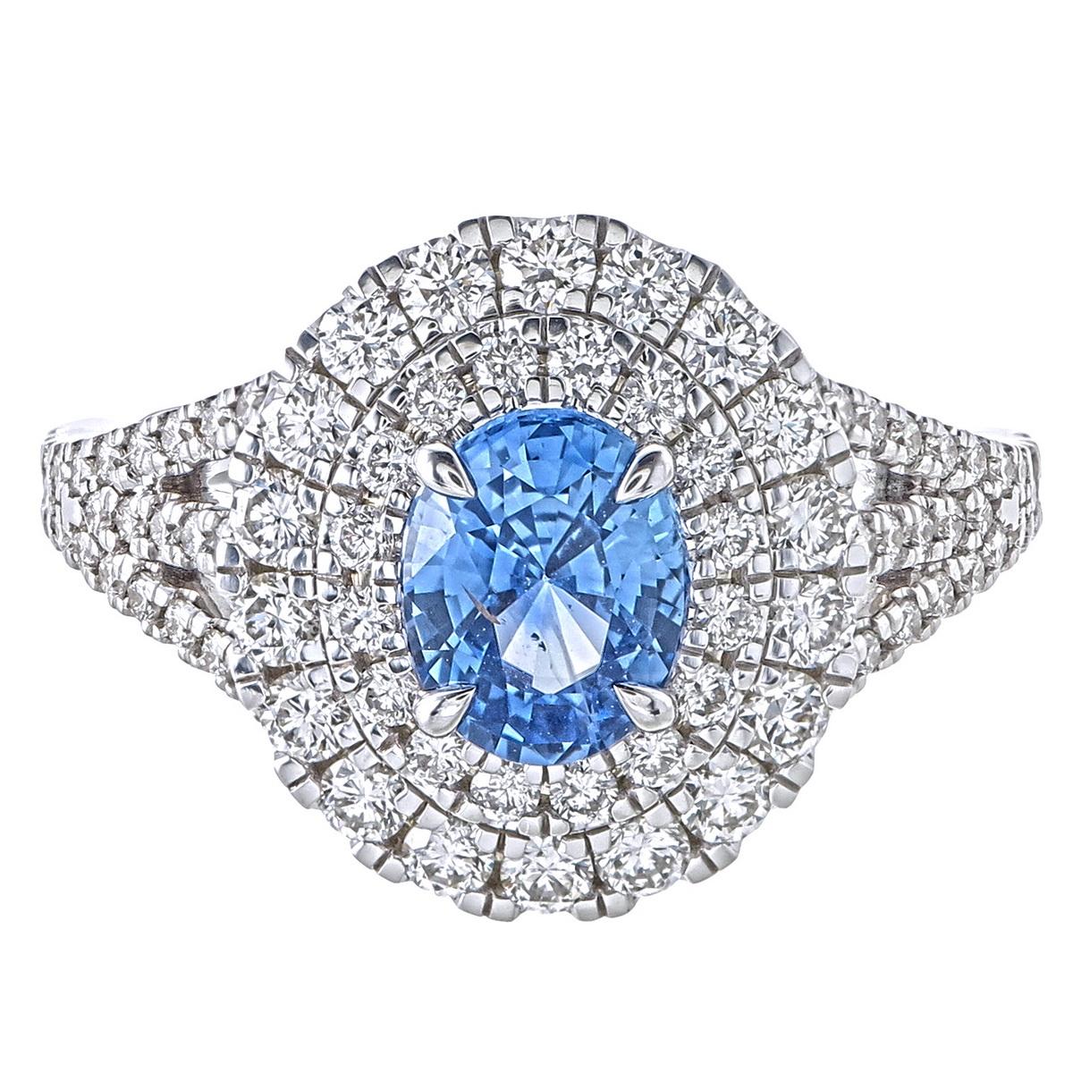 Orloff of Denmark - 18K Weißgold - Unerhitzter Ceylon Saphir Diamantring (Zeitgenössisch) im Angebot