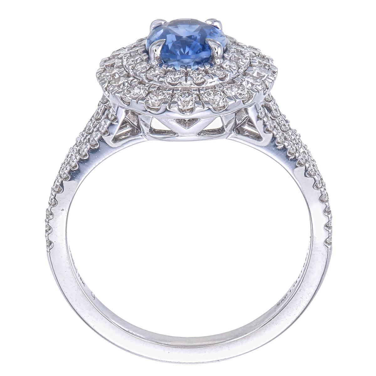 Orloff of Denmark - 18K Weißgold - Unerhitzter Ceylon Saphir Diamantring (Gemischter Schliff) im Angebot