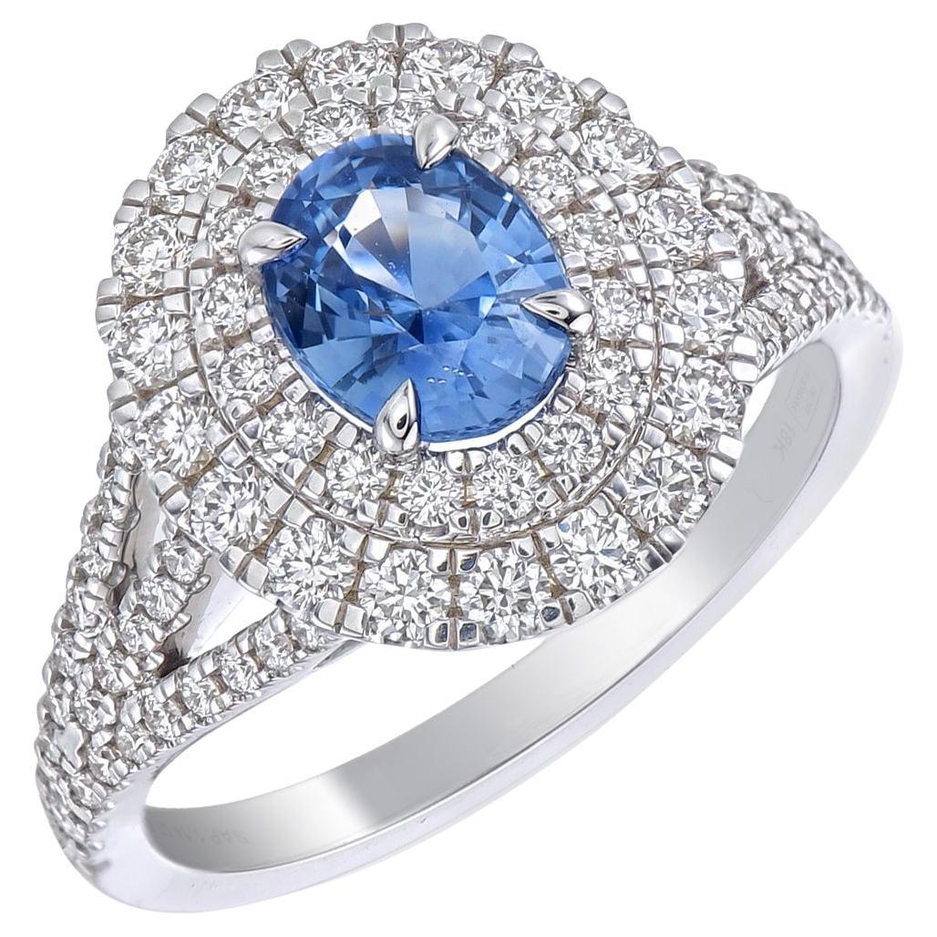 Orloff of Denmark - 18K Weißgold - Unerhitzter Ceylon Saphir Diamantring