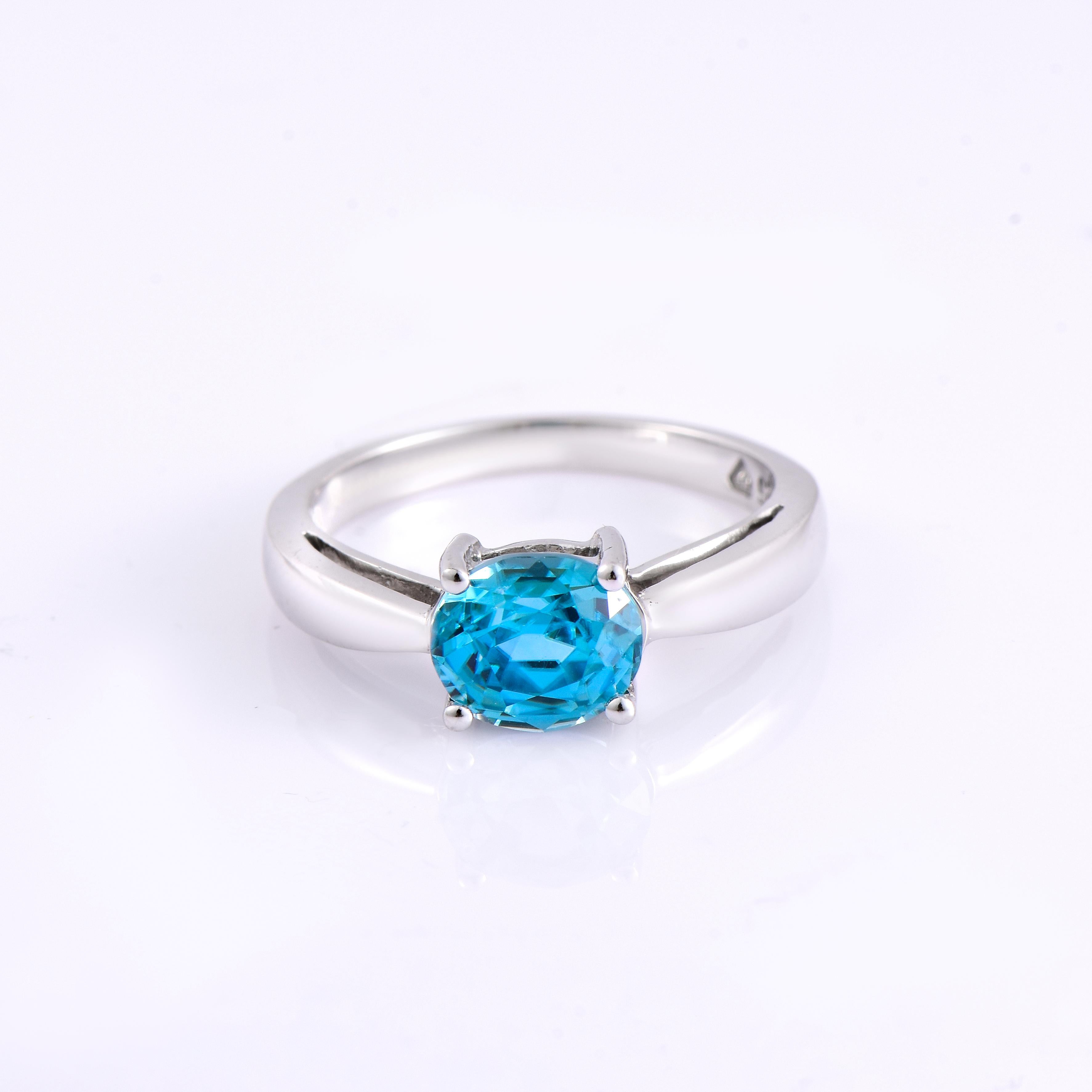 Contemporary Orloff of Denmark, 2 ct Natural Blue Zircon Ring in 925 Sterling Silver For Sale