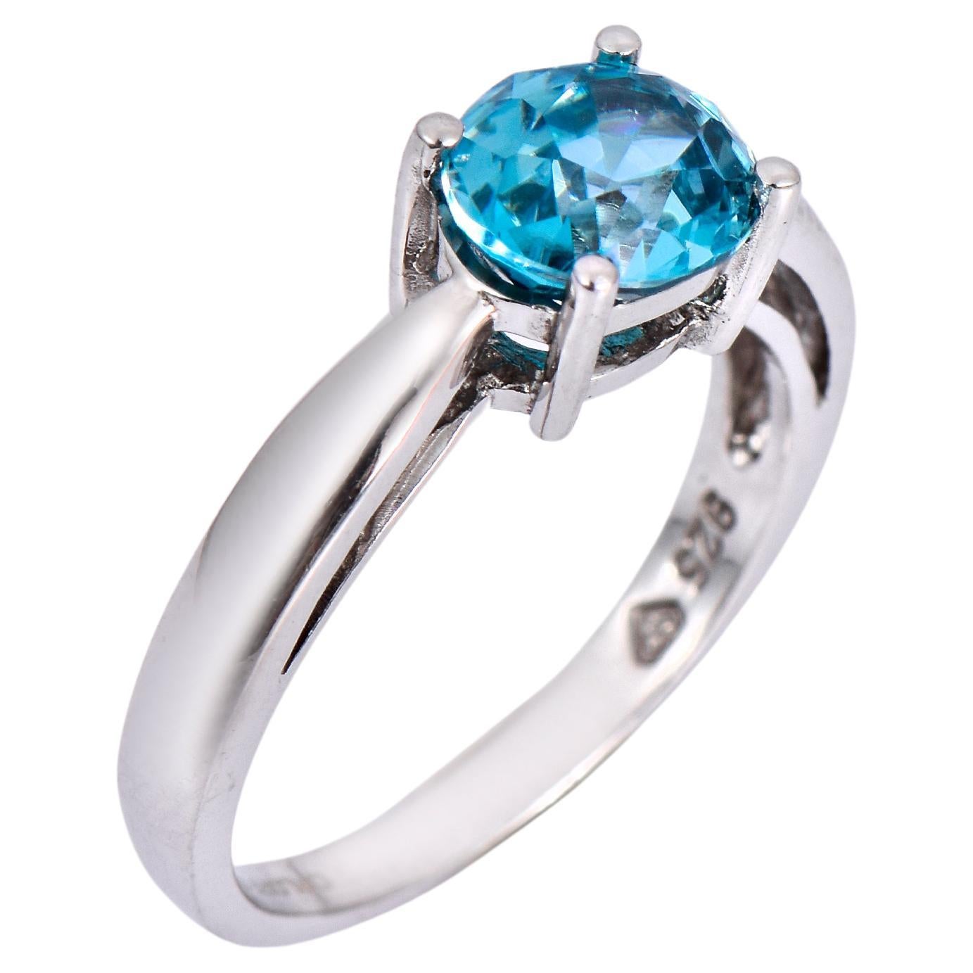 Orloff of Denmark, Bague en argent 925 avec zircon bleu naturel de 2 ct