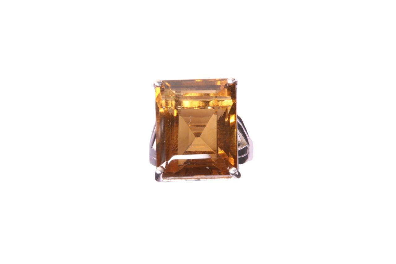 Emerald Cut Orloff of Denmark, 22.25 carat Dark Citrine Ring in 925 Sterling Silver For Sale