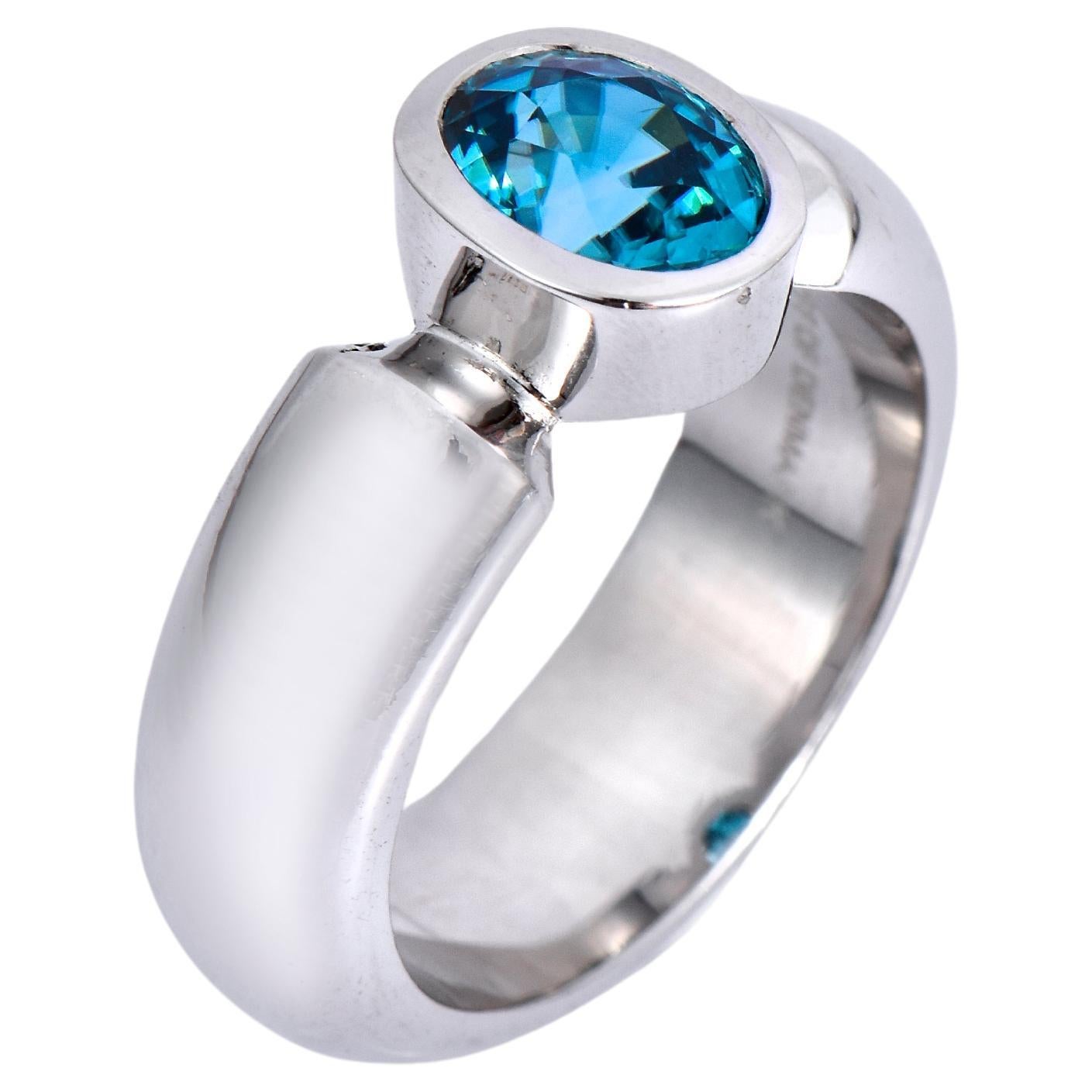 Orloff of Denmark, 2.38 ct Natural Blue Zircon Ring in 925 Sterling Silver For Sale