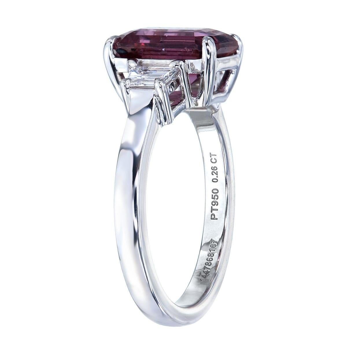 Octagon Cut Orloff of Denmark, 2.52 Carat, Deep Purplish Pink Spinel Diamond Engagement Ring For Sale
