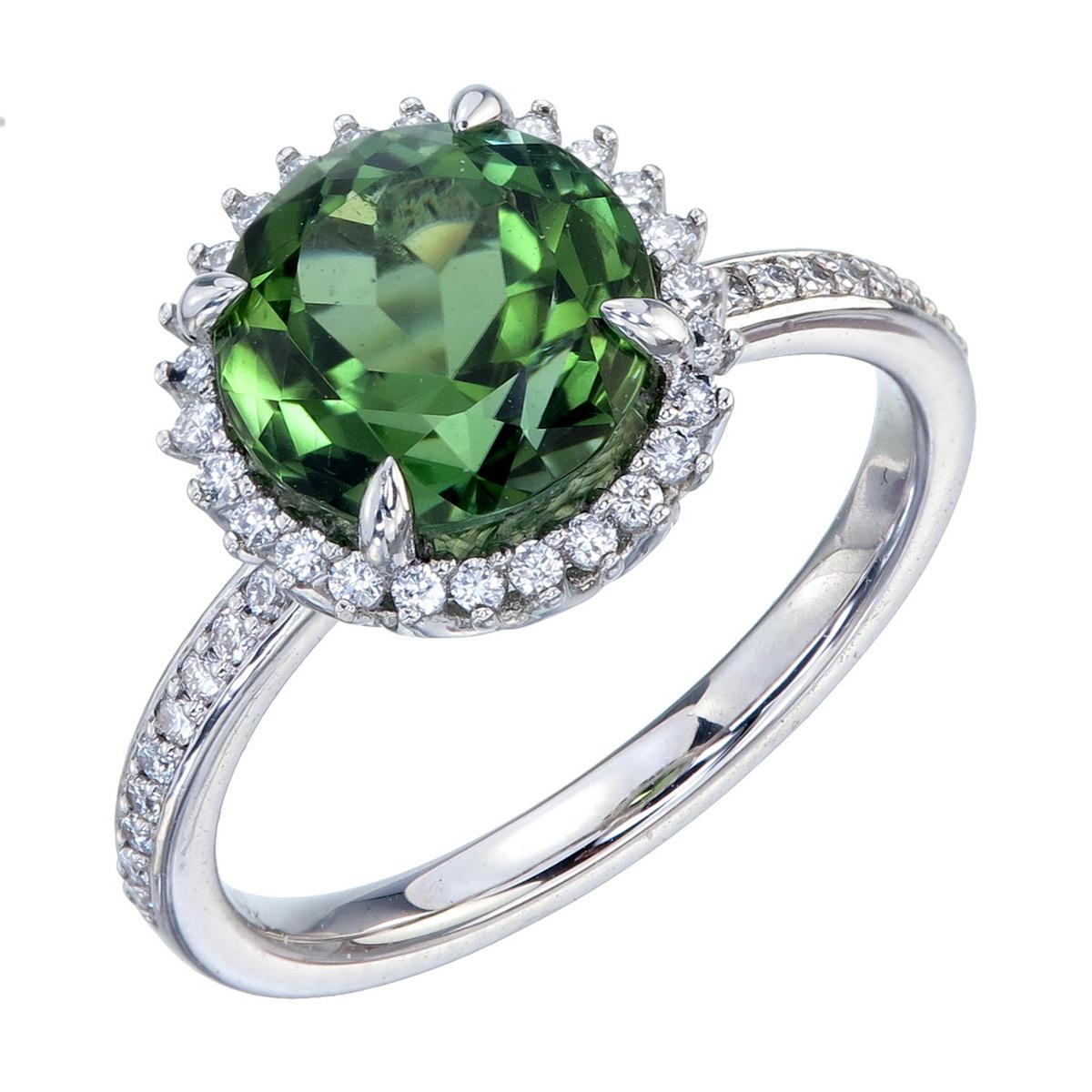 Orloff of Denmark's own; Auspicious Clover
GIA certified 'Lucky' Olive Green Tourmaline set in 950 Platinum accompanied by an assortment brilliant VS1, F-Colored Diamonds
LGL mining certificates are included, showing the arduous journey starting