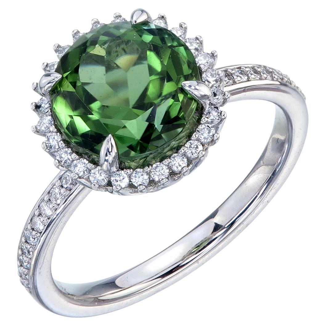 Orloff of Denmark, GIA - 2.60 ct Olive Green Tourmaline Ring set in 950 Platinum For Sale