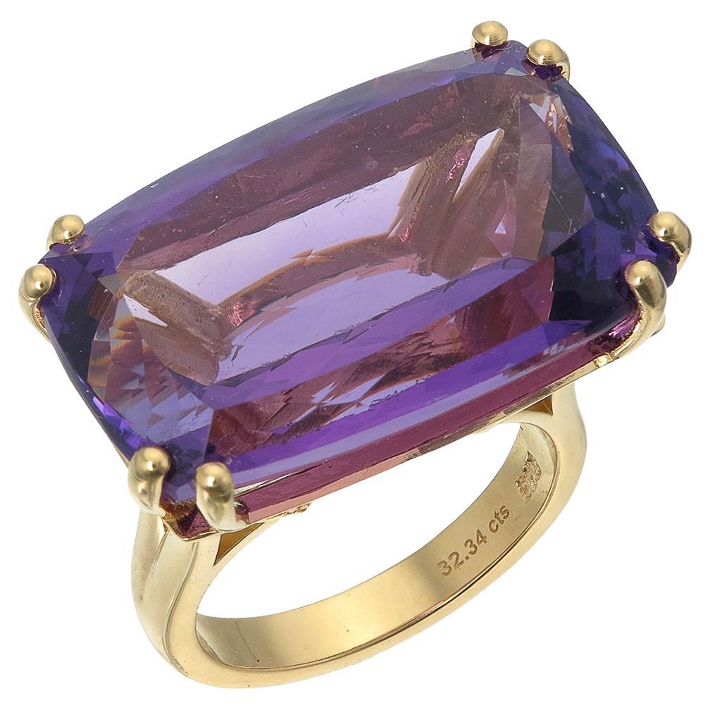 Orloff of Denmark, 32.34 ct Amethyst Cocktail Ring in 18K Gold-Plated Silver For Sale