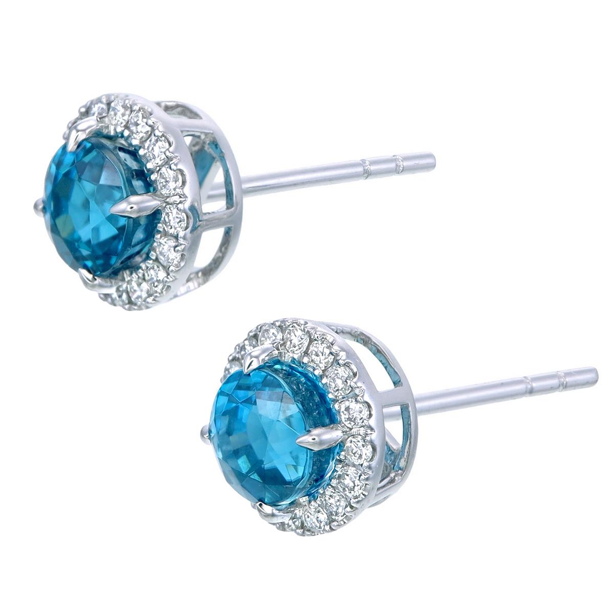 Contemporary Orloff of Denmark, 3.25 ct Ocean Blue Zircon Diamond Earrings in 14K White Gold For Sale