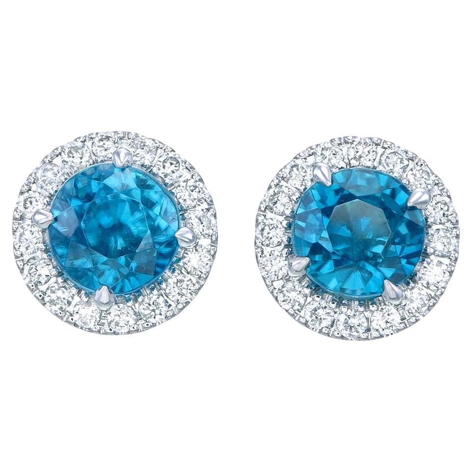 Orloff of Denmark, 3.25 ct Ocean Blue Zircon Diamond Earrings in 14K White Gold For Sale