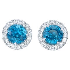 Orloff of Denmark, 3.25 ct Ocean Blue Zircon Diamond Earrings in 14K White Gold