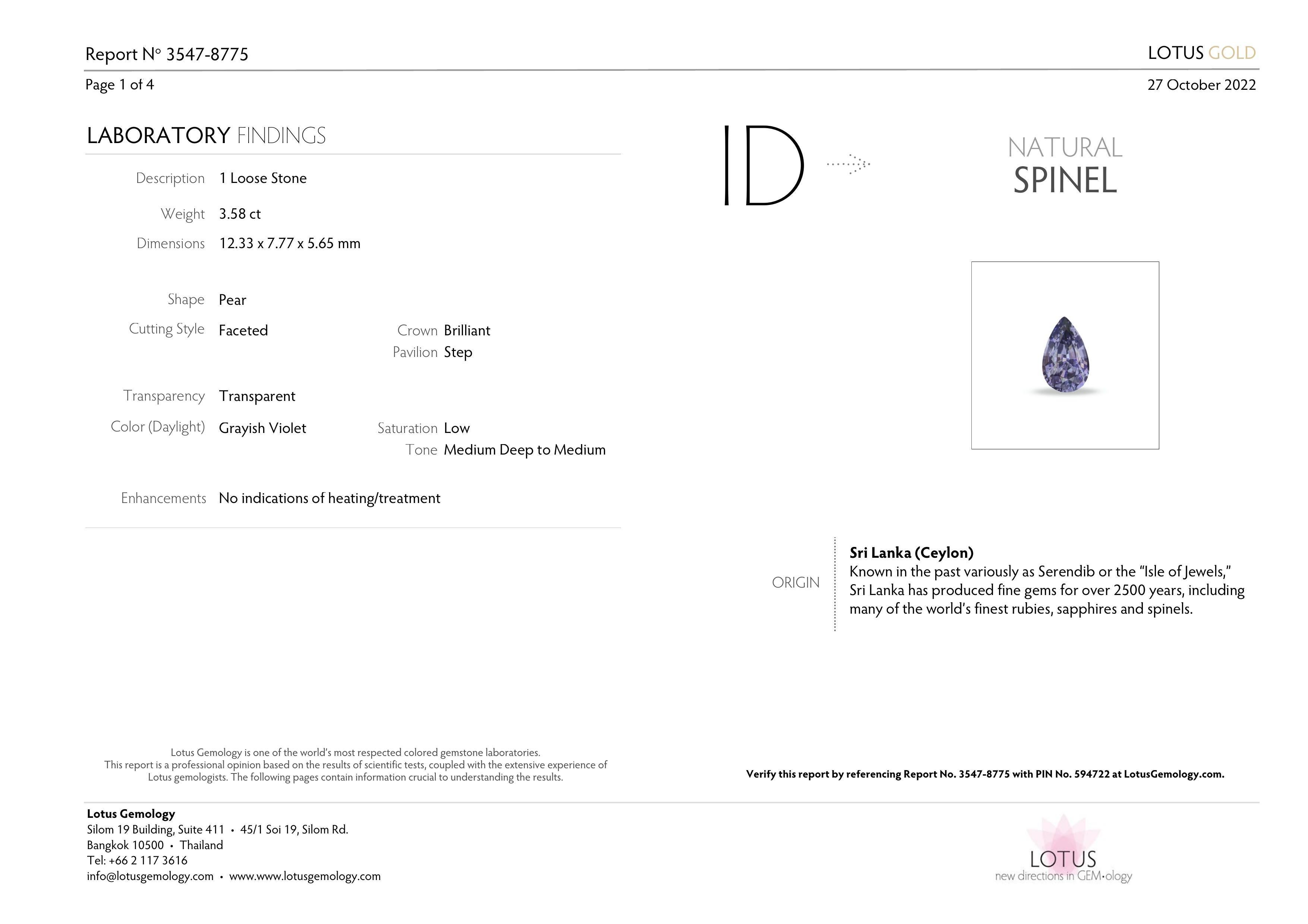 Orloff of Denmark, 3,58 Karat Grayish Violett, Ceylon Spinell Diamant-Anhänger im Zustand „Neu“ im Angebot in Hua Hin, TH