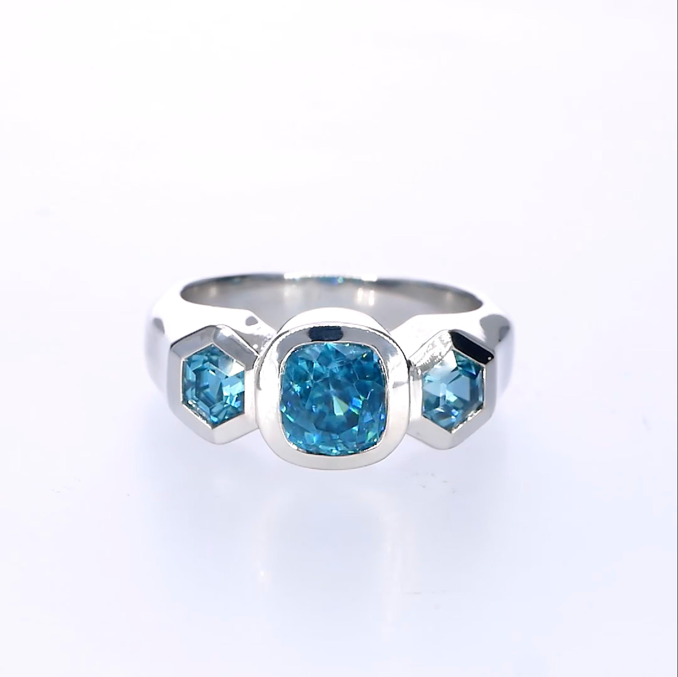 Mixed Cut Orloff of Denmark, 4.1 ct Natural Zircon Three-Stone Ring in 925 Sterling Silver