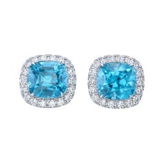 Orloff of Denmark, 4.98 ct Sky Blue Zircon Diamond Earrings in 14K White Gold