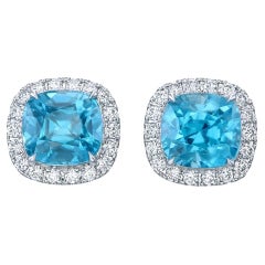 Orloff of Denmark, 4.98 ct Sky Blue Zircon Diamond Earrings in 14K White Gold