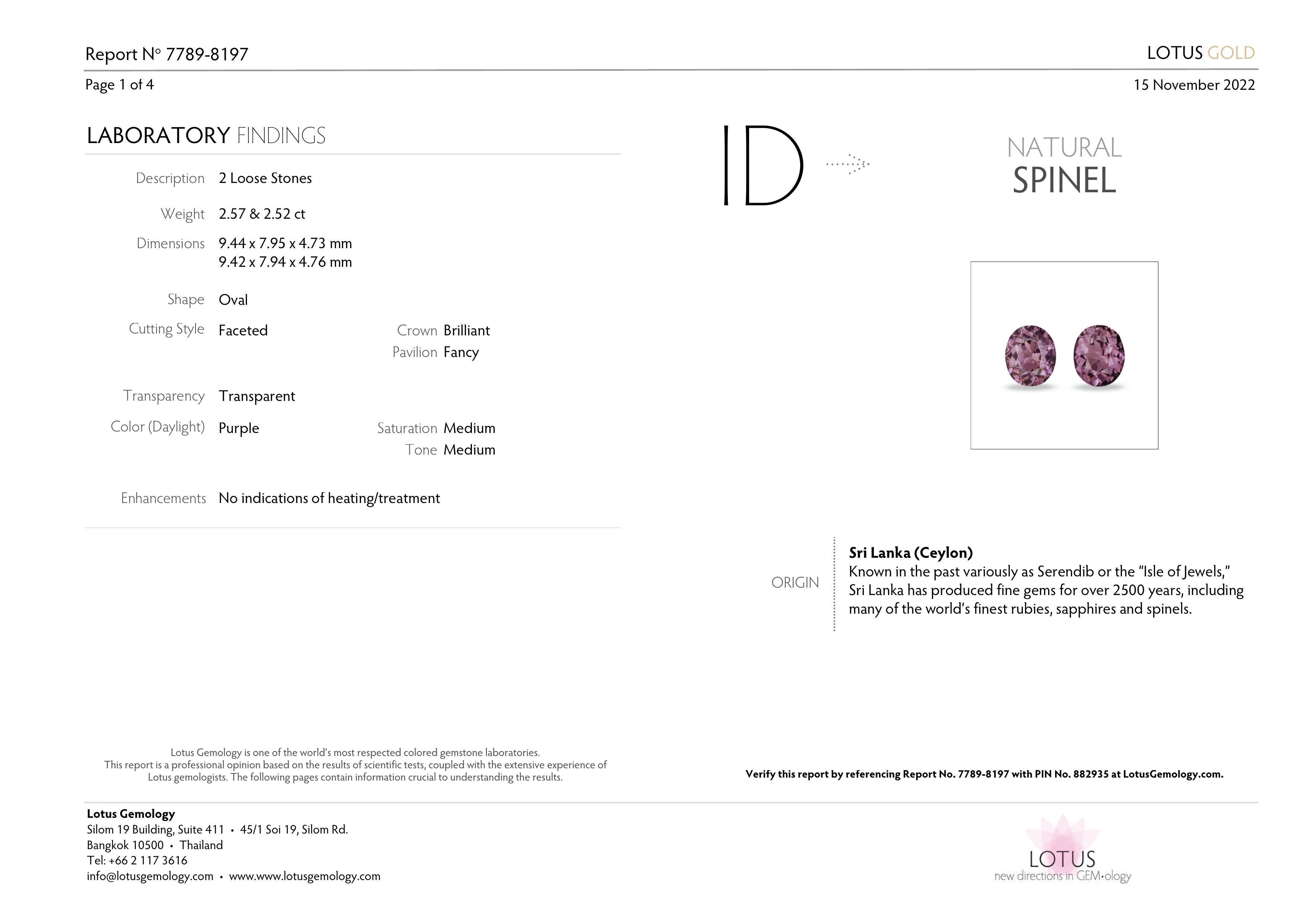 Trillion Cut Orloff of Denmark, 5.09 Carat Dusky Purple Spinel Diamond Earrings For Sale
