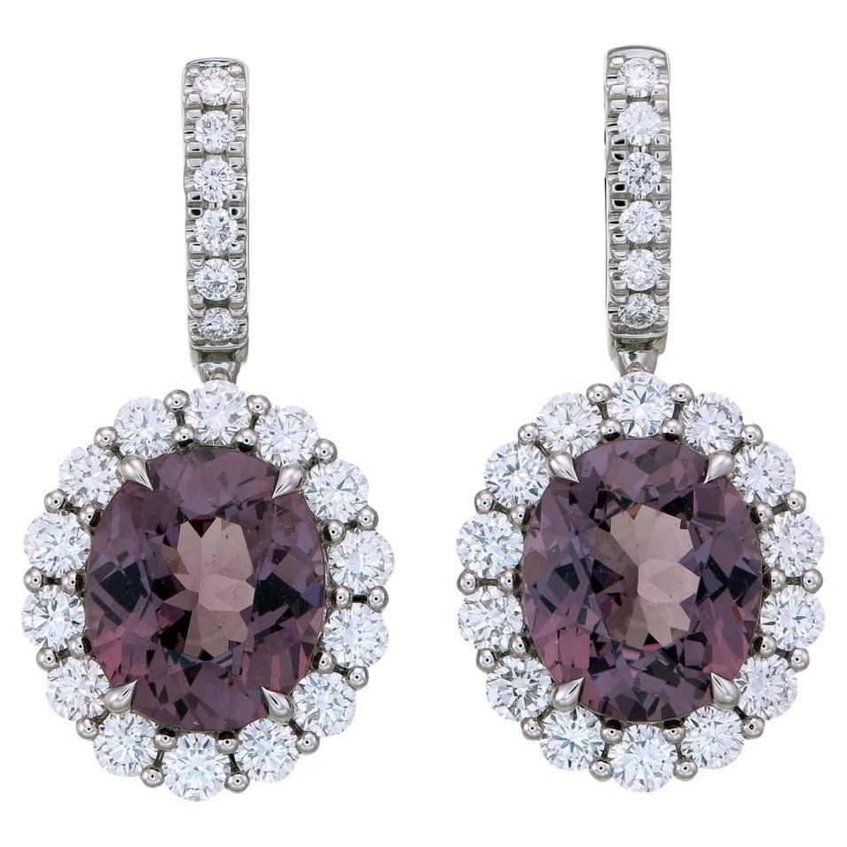 Orloff of Denmark, 5.09 Carat Dusky Purple Spinel Diamond Earrings