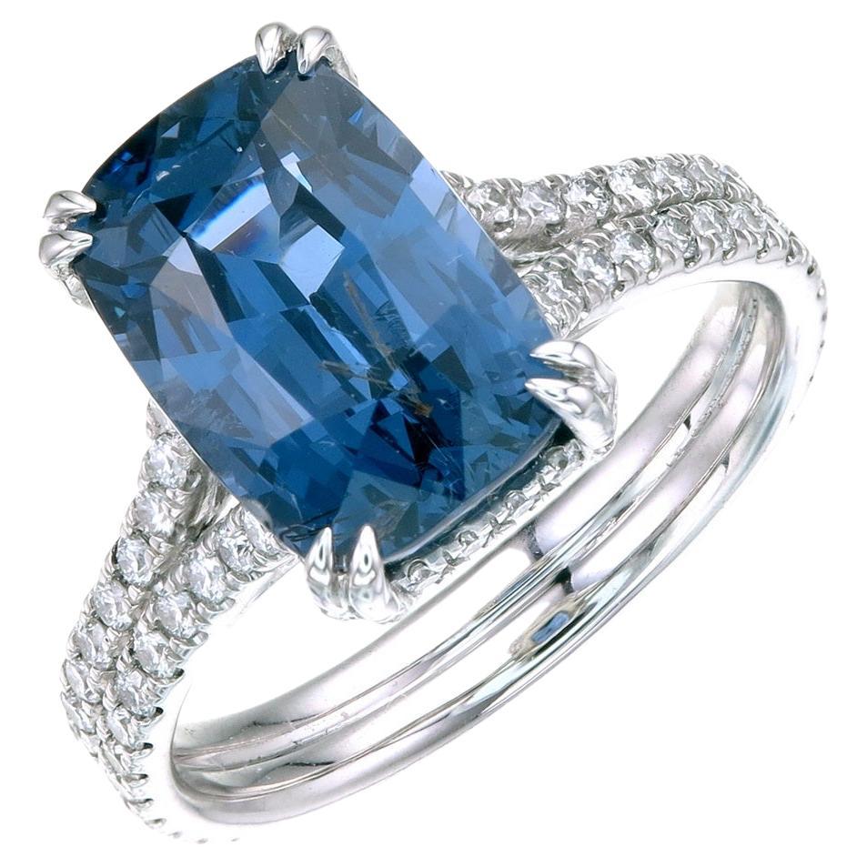 Orloff of Denmark, 5.10 Carat, Split Shank, Blue Spinel Diamond Engagement Ring