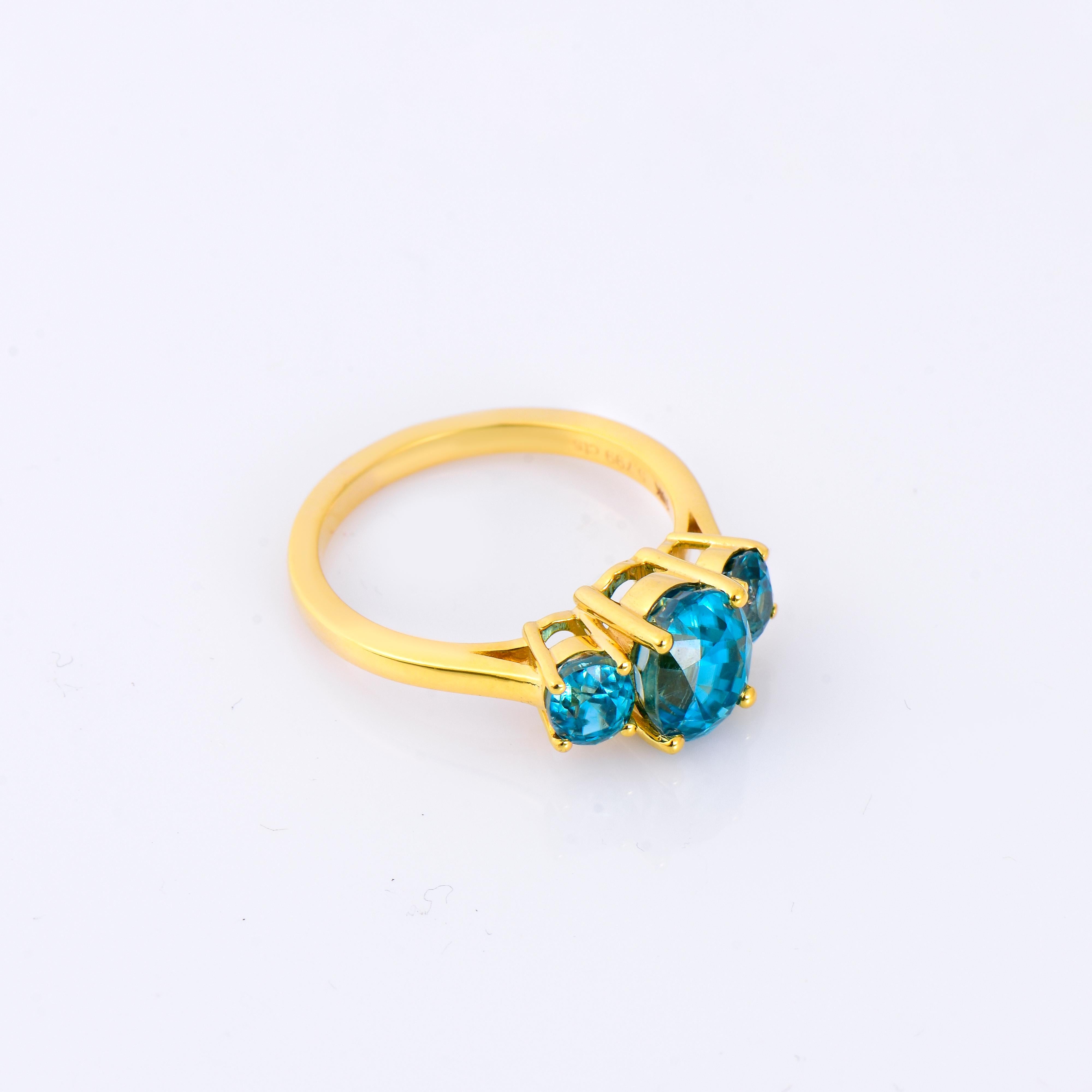 Mixed Cut Orloff of Denmark, 5.8 ct Natural Blue Zircon Ring in 10 Karat Gold For Sale