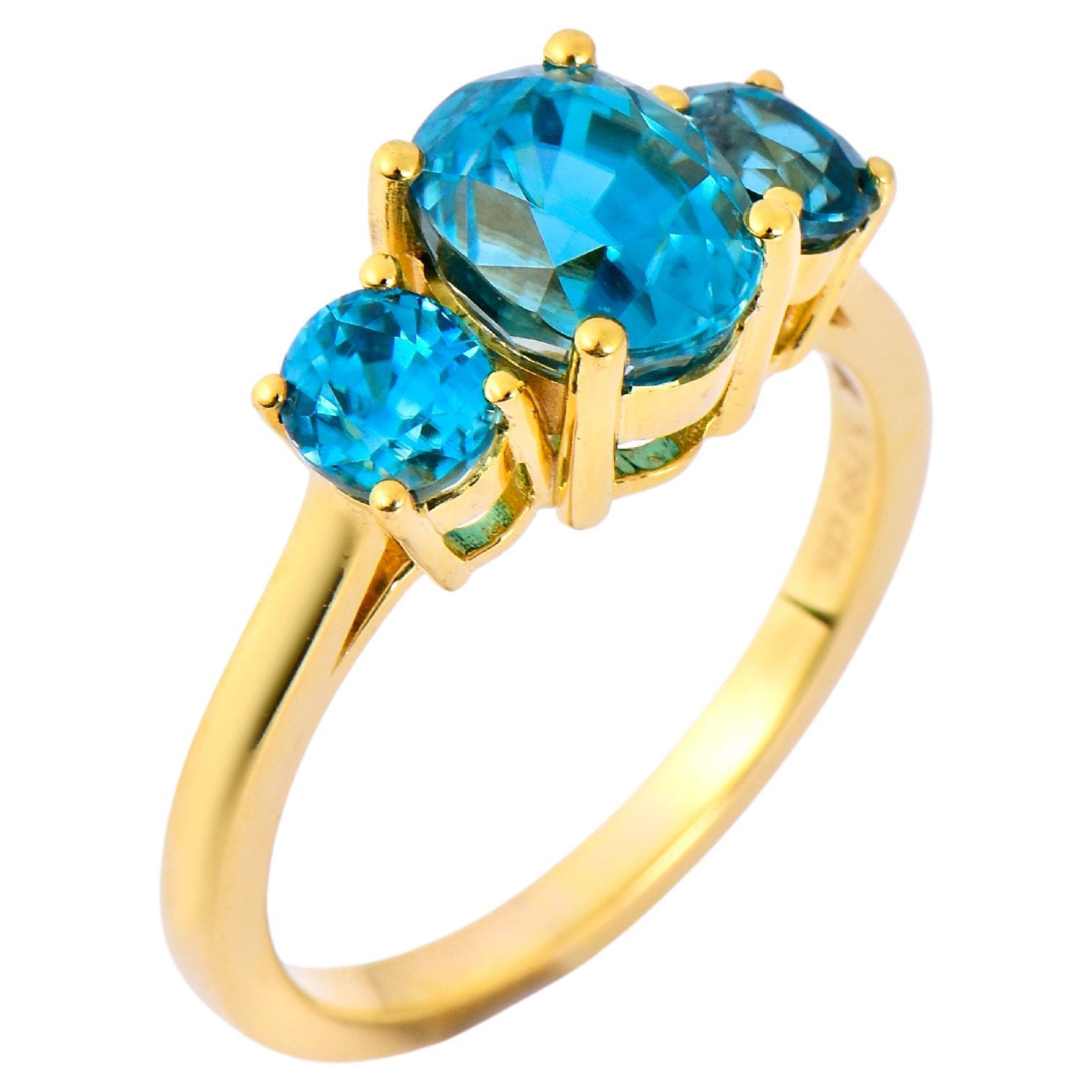 Orloff of Denmark, 5.8 ct Natural Blue Zircon Ring in 10 Karat Gold For Sale
