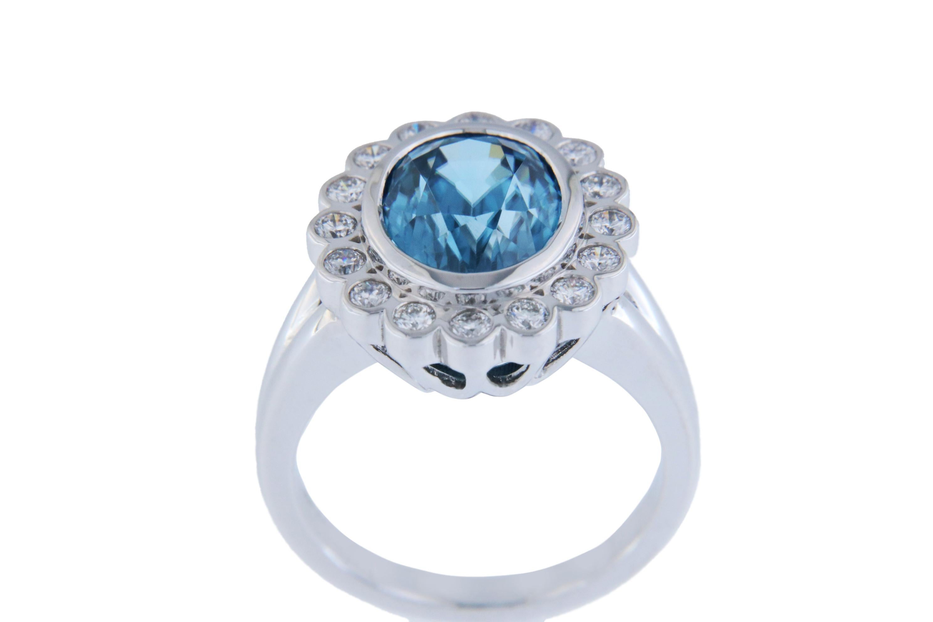 Cushion Cut Orloff of Denmark, 6 ct Natural Blue Zircon Diamond Ring in 925 Sterling Silver For Sale