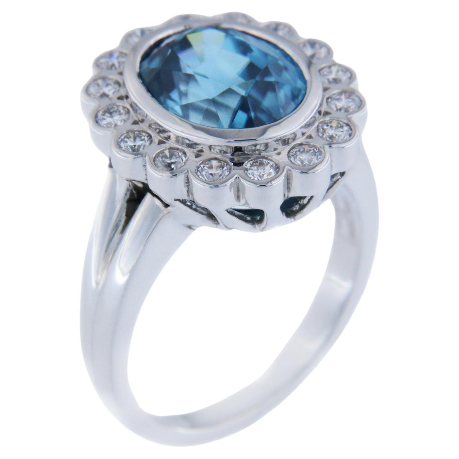 Orloff of Denmark, 6 ct Natural Blue Zircon Diamond Ring in 925 Sterling Silver For Sale