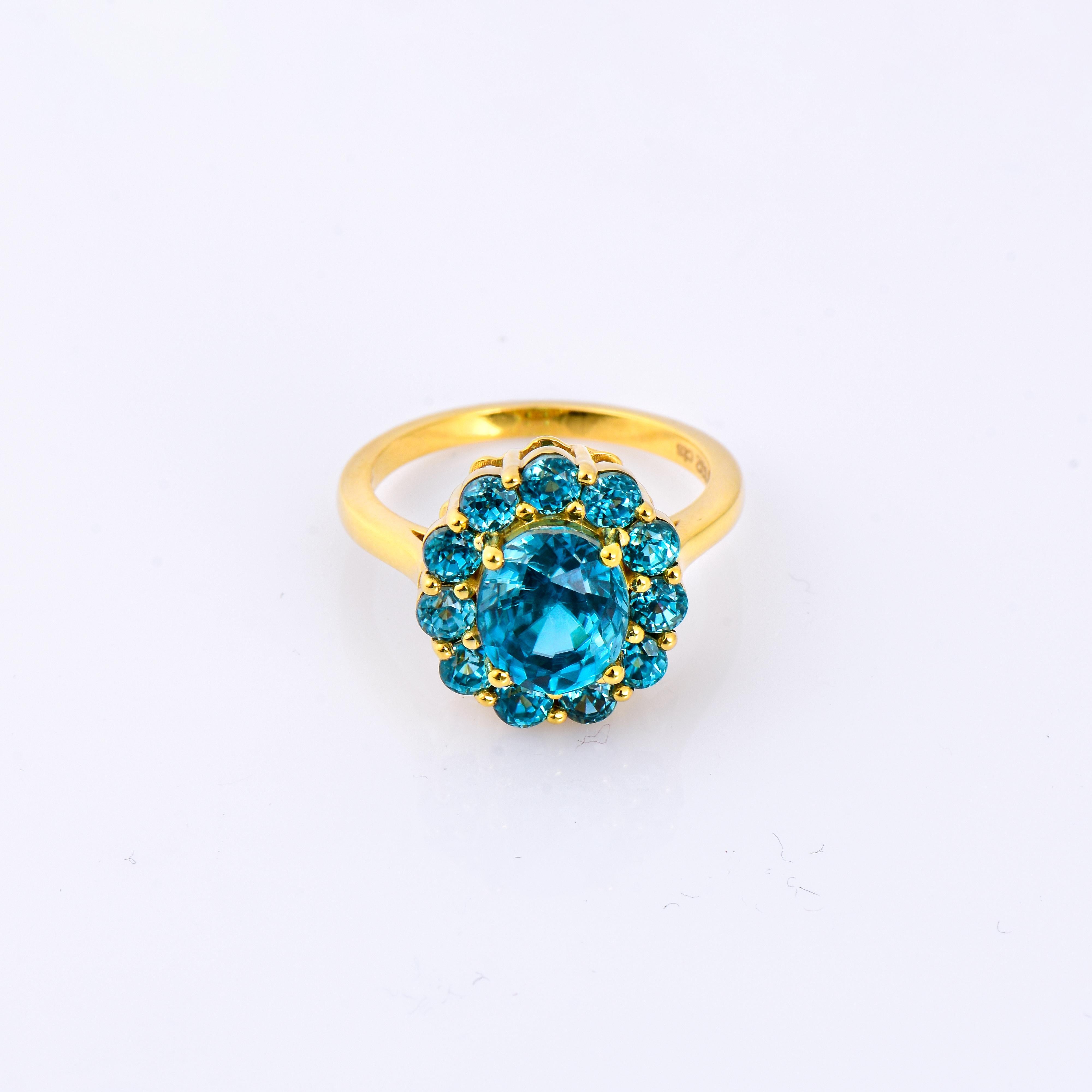 Contemporary Orloff of Denmark, 6 ct Natural Blue Zircon Ring in 10 Karat Gold For Sale