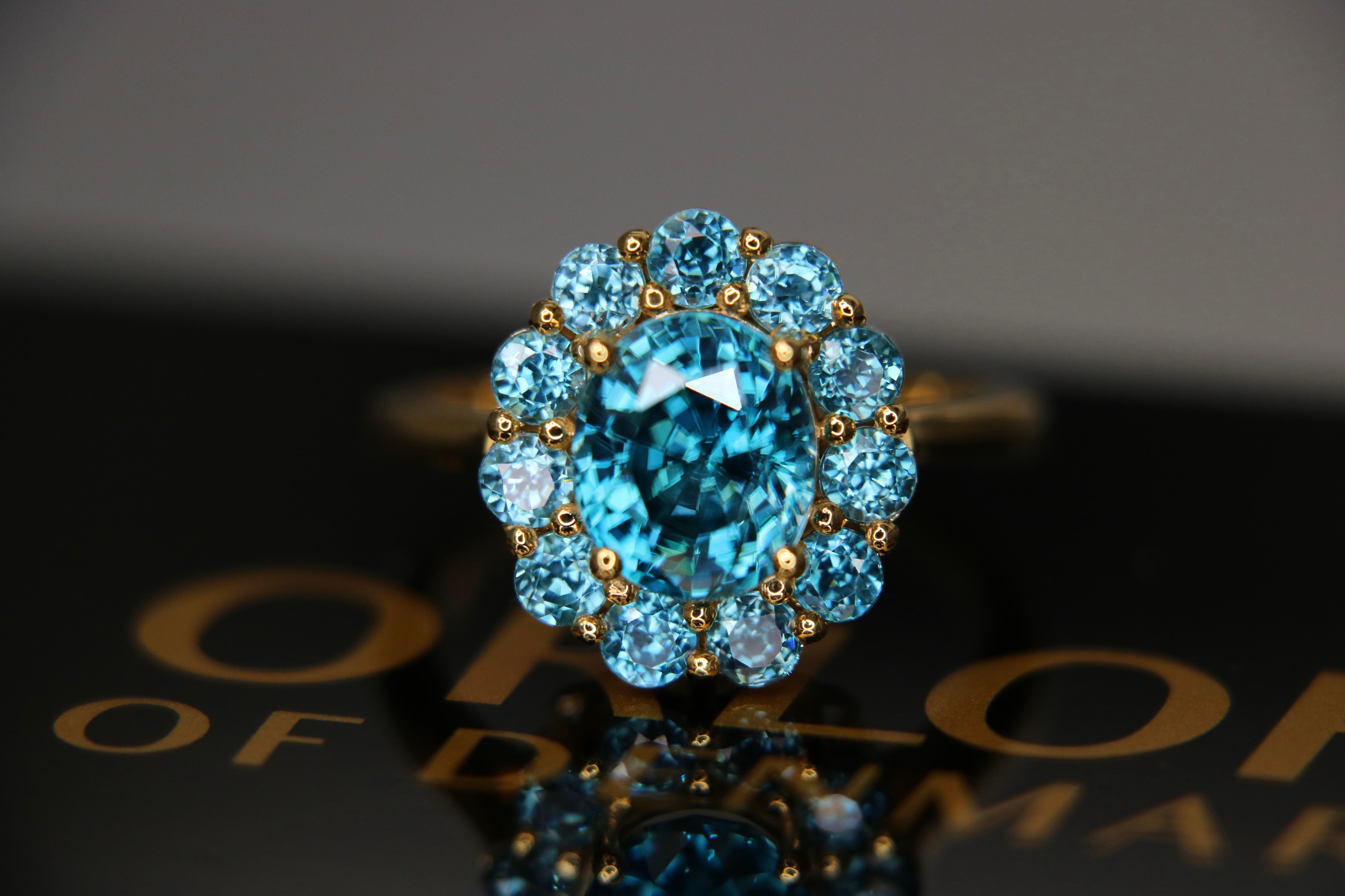 Orloff of Denmark, 6 ct Natural Blue Zircon Ring in 10 Karat Gold In New Condition For Sale In Hua Hin, TH