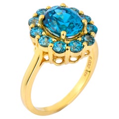 Orloff of Denmark, 6 ct Natural Blue Zircon Gold Ring