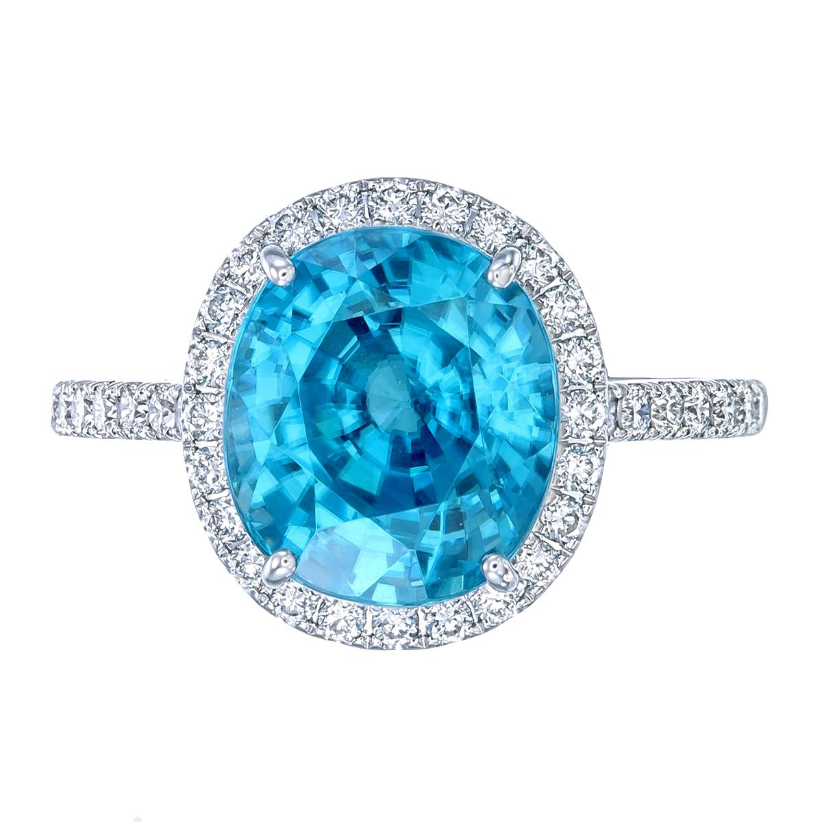 Contemporary Orloff of Denmark, 6.41 ct Blue Zircon Diamond Engagement Ring in 14K White Gold