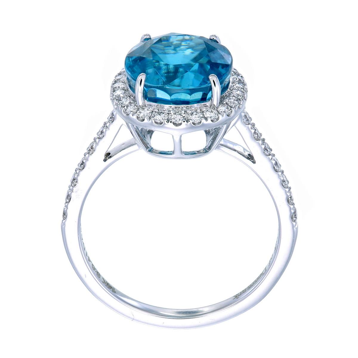 Oval Cut Orloff of Denmark, 6.41 ct Blue Zircon Diamond Engagement Ring in 14K White Gold