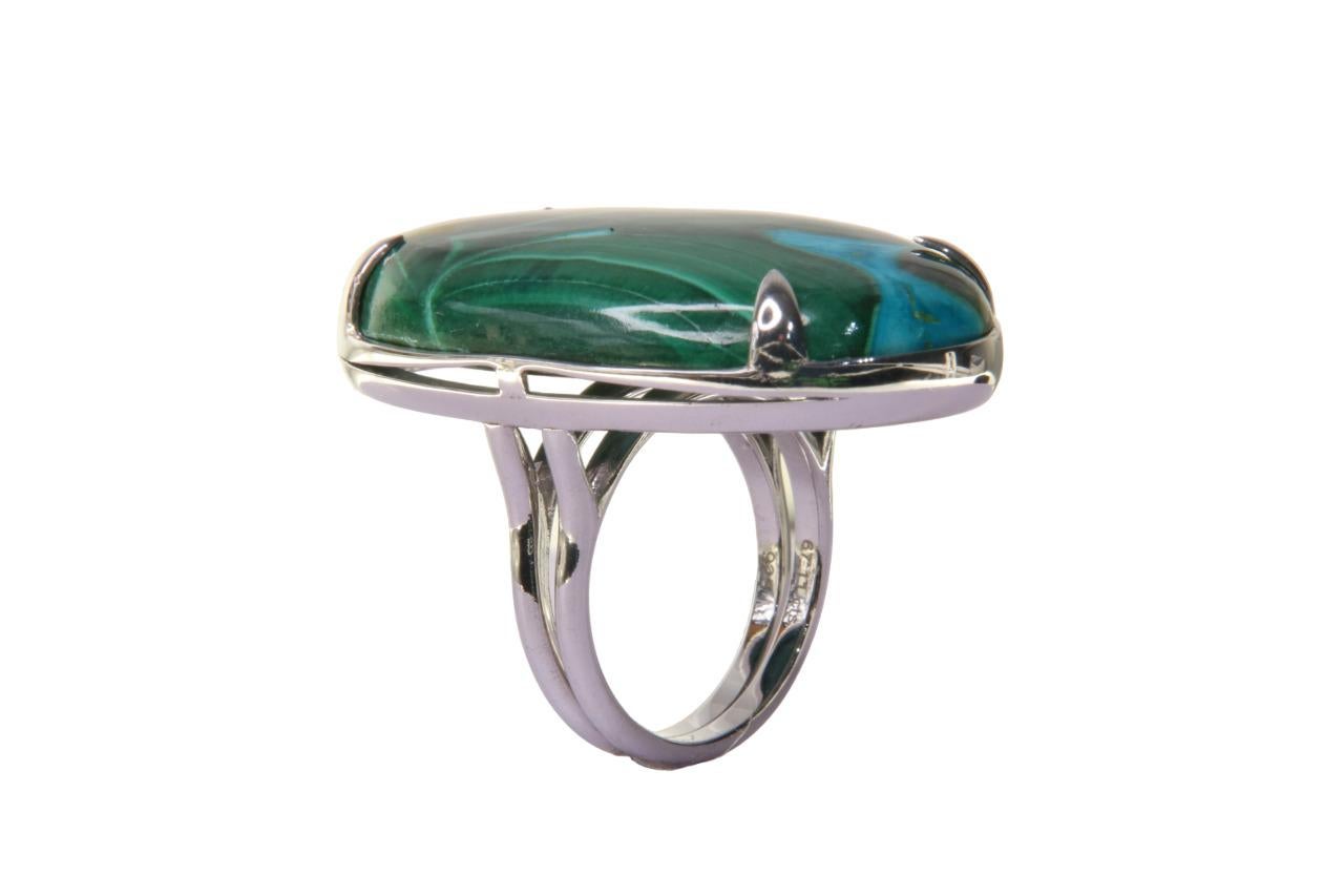 Contemporary Orloff of Denmark, 67 carat Azurite-Malachite Ring in 925 Sterling Silver For Sale