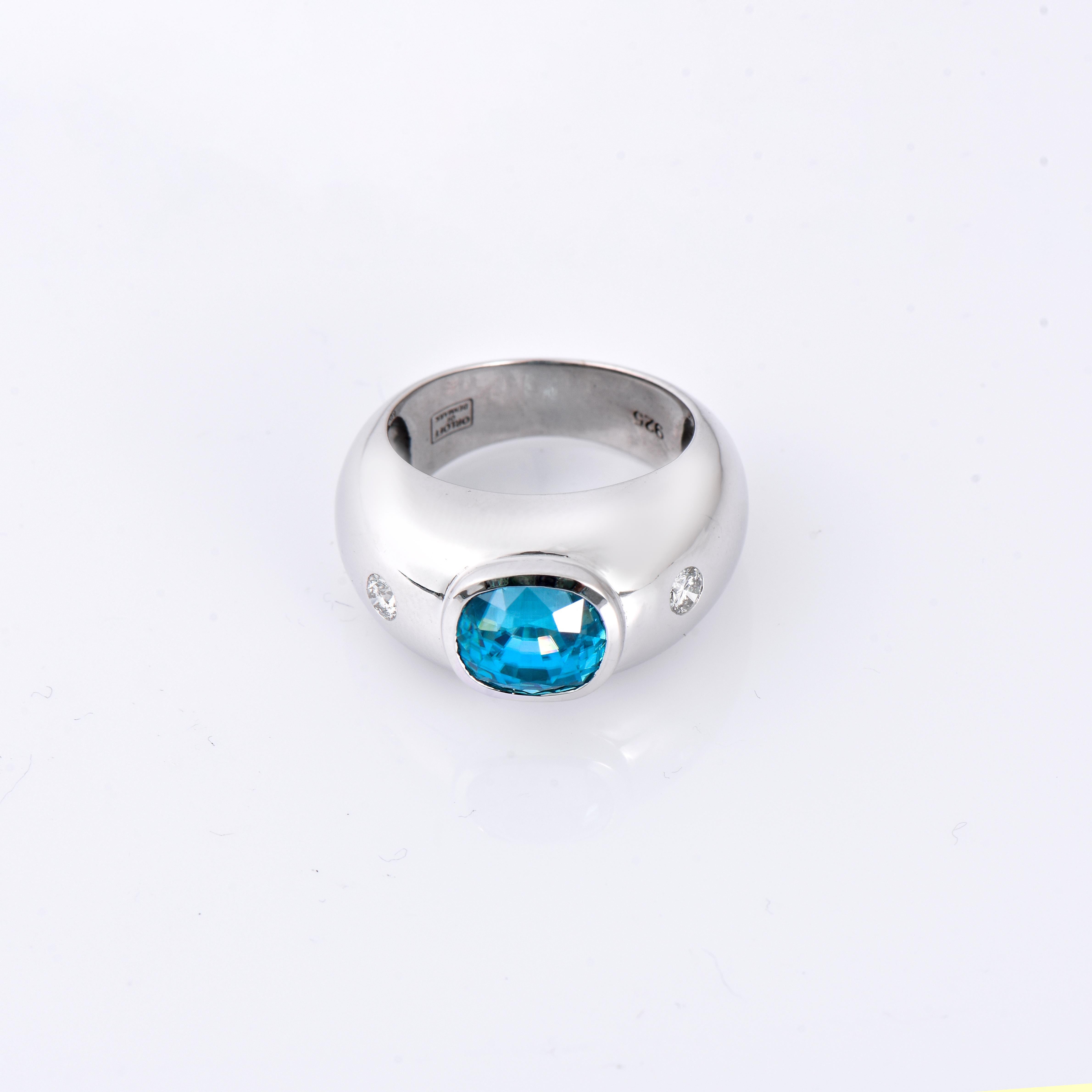 Contemporary Orloff of Denmark, 7.2 ct Blue Zircon Diamond Silver Ring For Sale