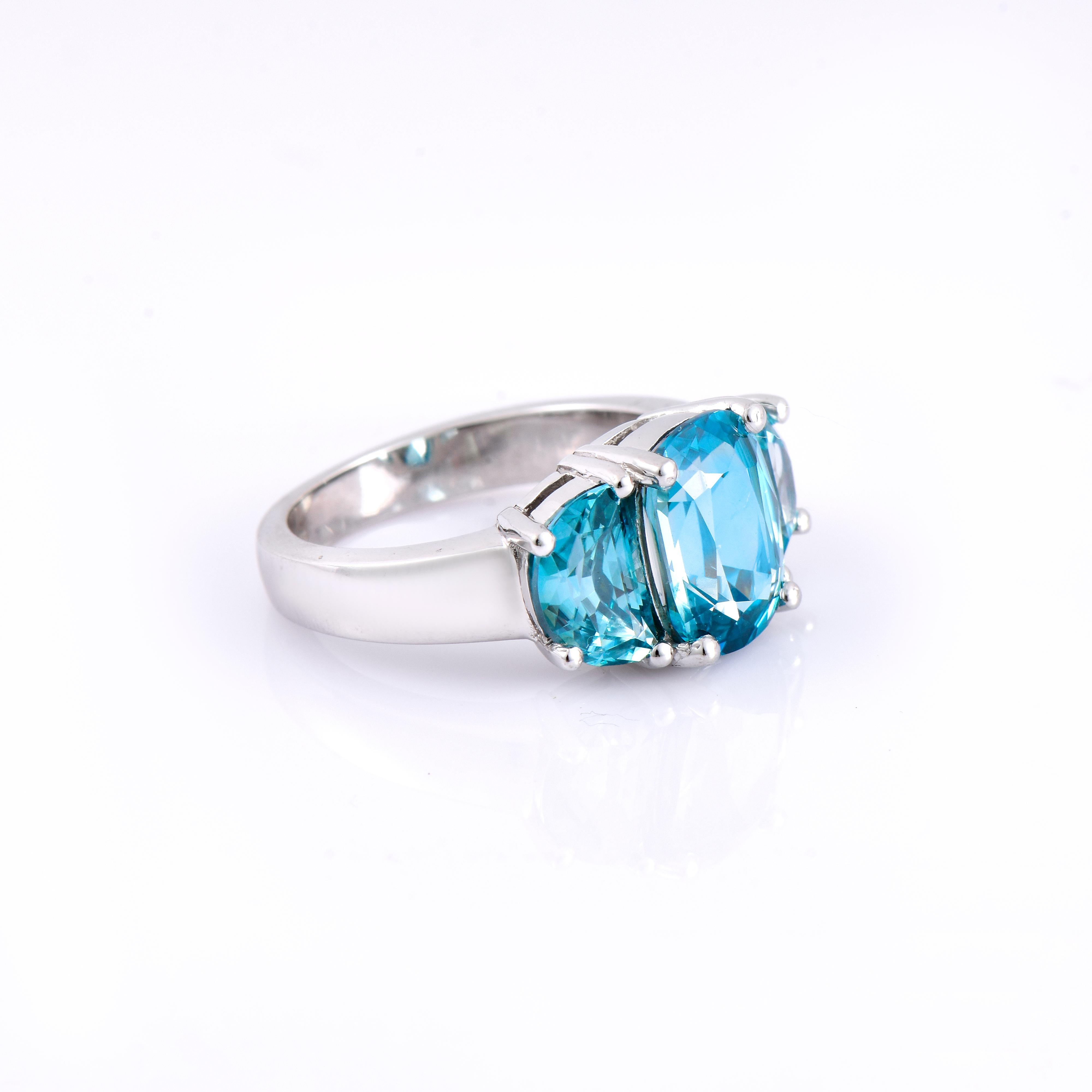 Mixed Cut Orloff of Denmark, 8.06 ct Natural Blue Zircon Ring in 925 Sterling Silver For Sale