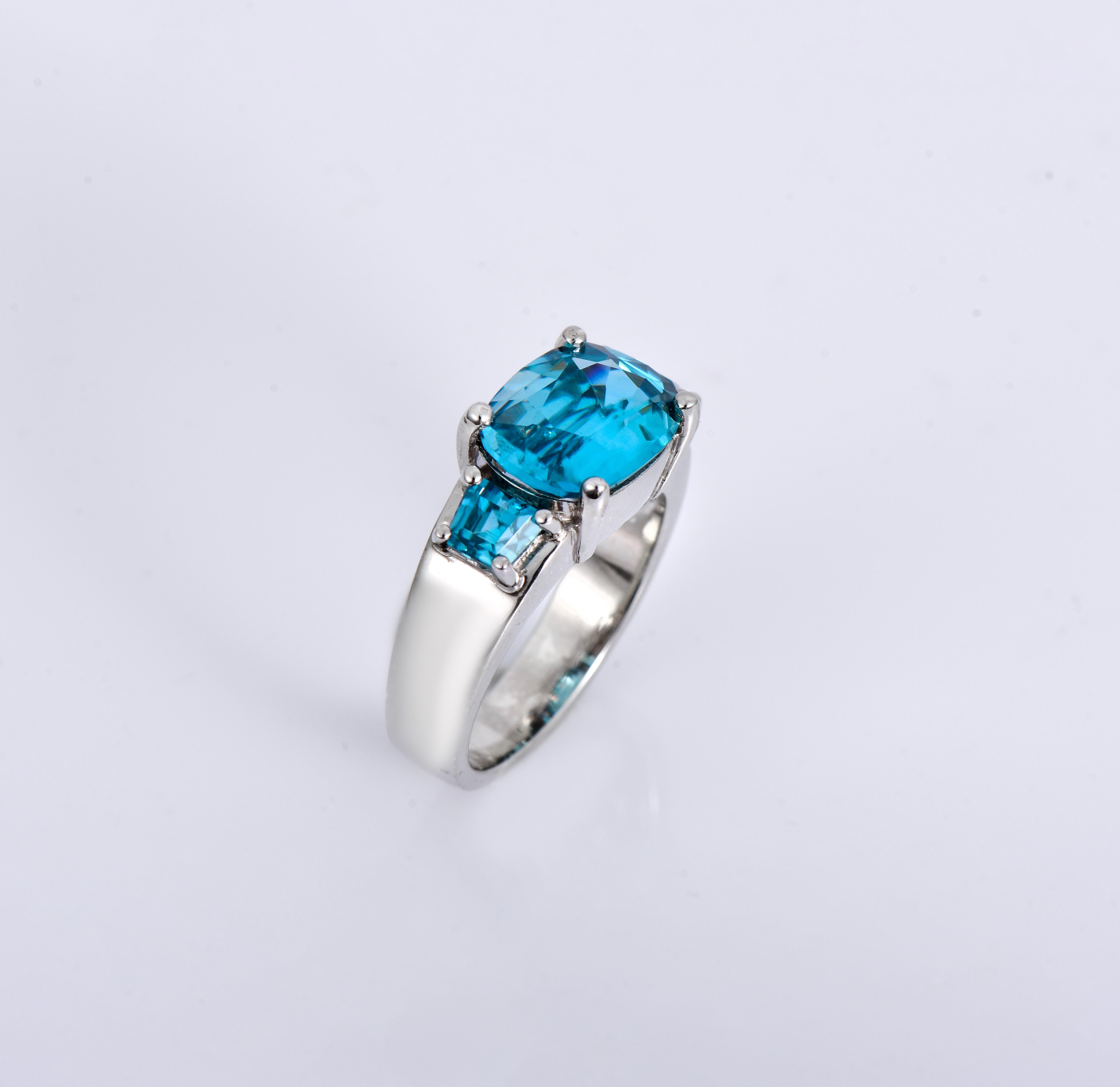 Mixed Cut Orloff of Denmark, 8.27 ct Natural Blue Zircon Ring in 925 Sterling Silver For Sale