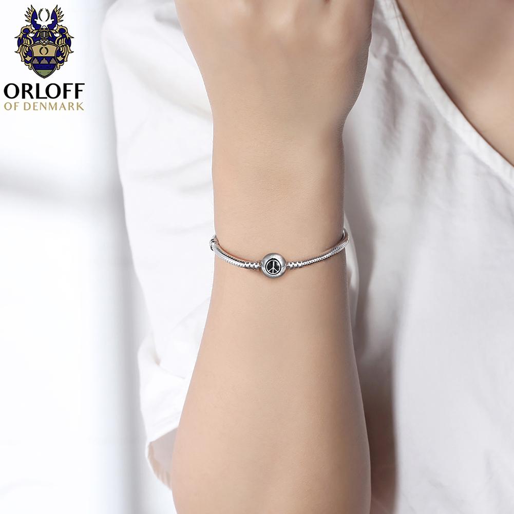 Orloff of Denmark, 925 Sterling Silver Bracelet, Peace Symbol, Black Enamel In New Condition For Sale In Hua Hin, TH