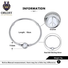 Orloff of Denmark, 925 Sterling Silver Bracelet, Peace Symbol, White Enamel
