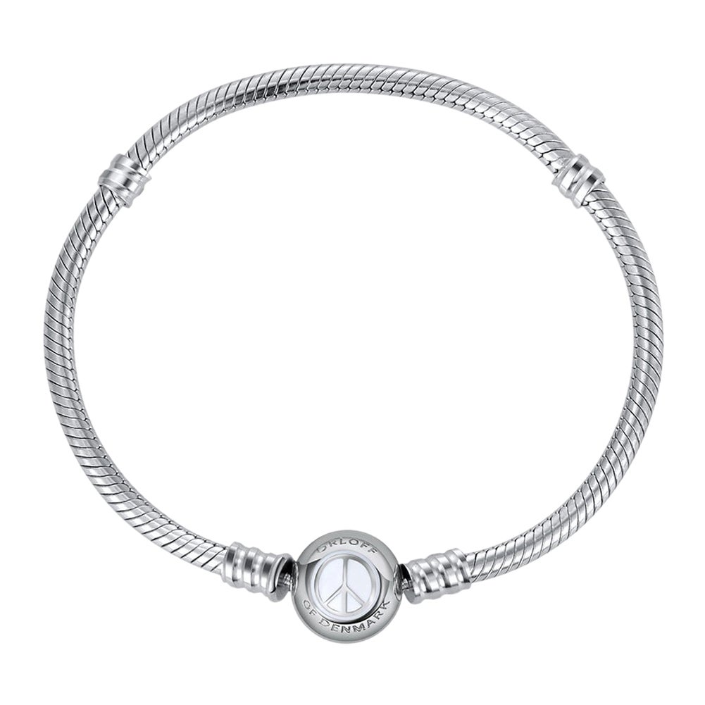Orloff of Denmark, 925 Sterling Silver Bracelet, Peace Symbol, White Enamel