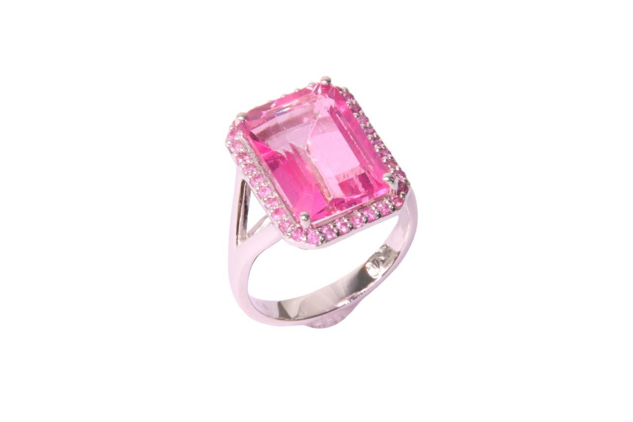 Contemporary Orloff of Denmark, 9.38 carat Pink Topaz, Sapphire Ring in 925 Sterling Silver For Sale