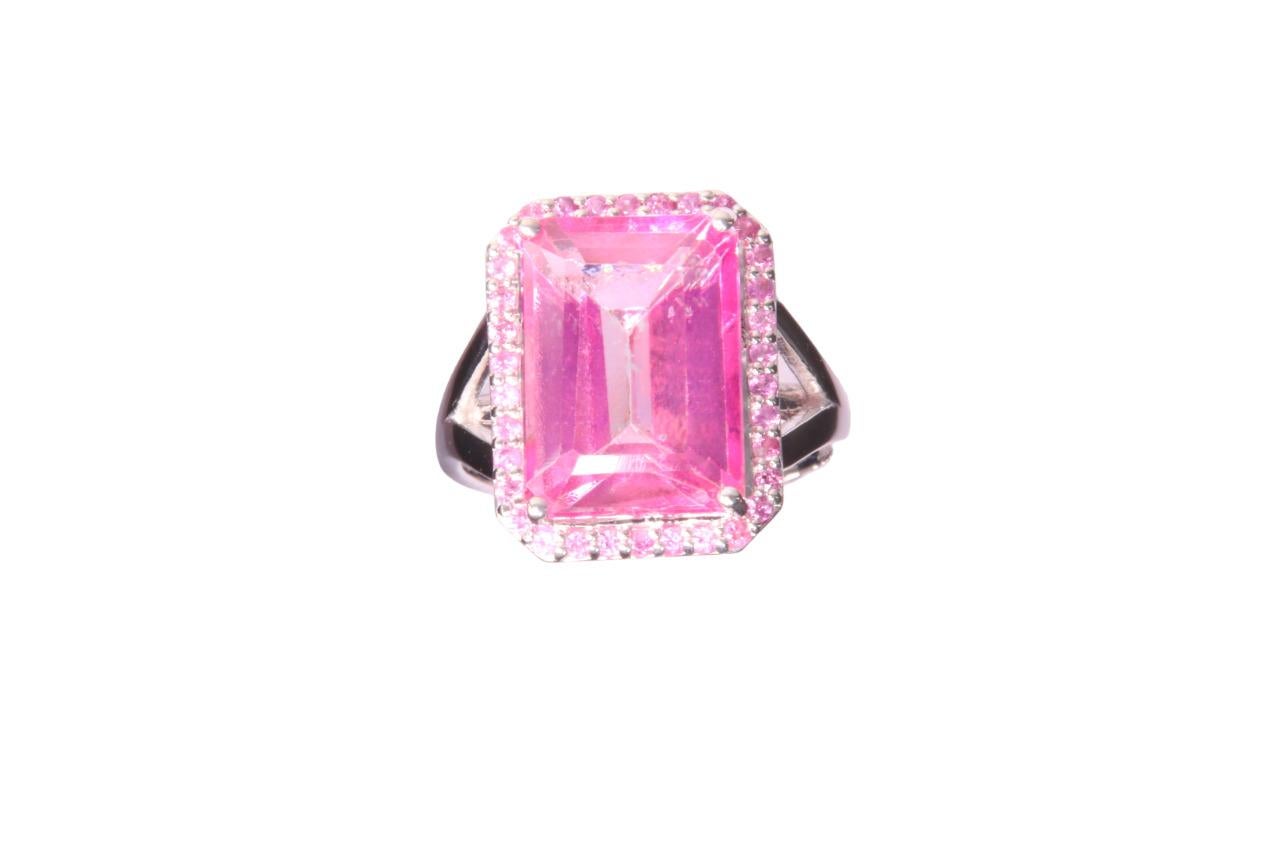 Octagon Cut Orloff of Denmark, 9.38 carat Pink Topaz, Sapphire Ring in 925 Sterling Silver For Sale