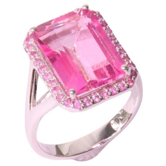 Orloff of Denmark, 9,38 Karat rosa Topas, Saphir-Ring aus 925 Sterlingsilber im Angebot