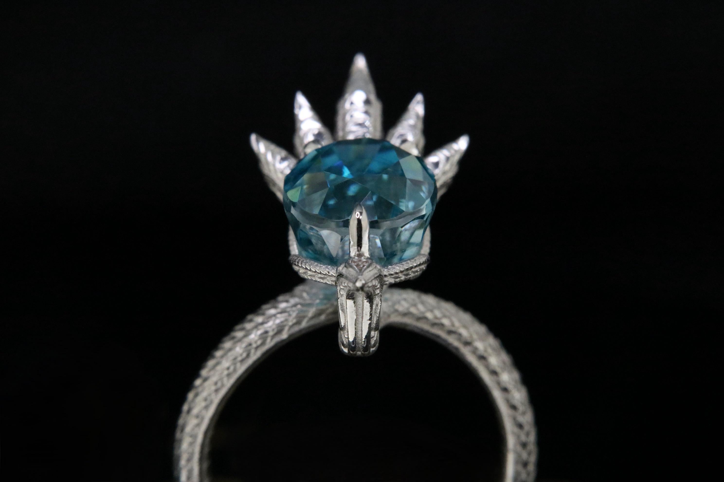 Contemporary Orloff of Denmark, Auspicious Five-Headed Naga, Blue Zircon Sculpture Ring For Sale