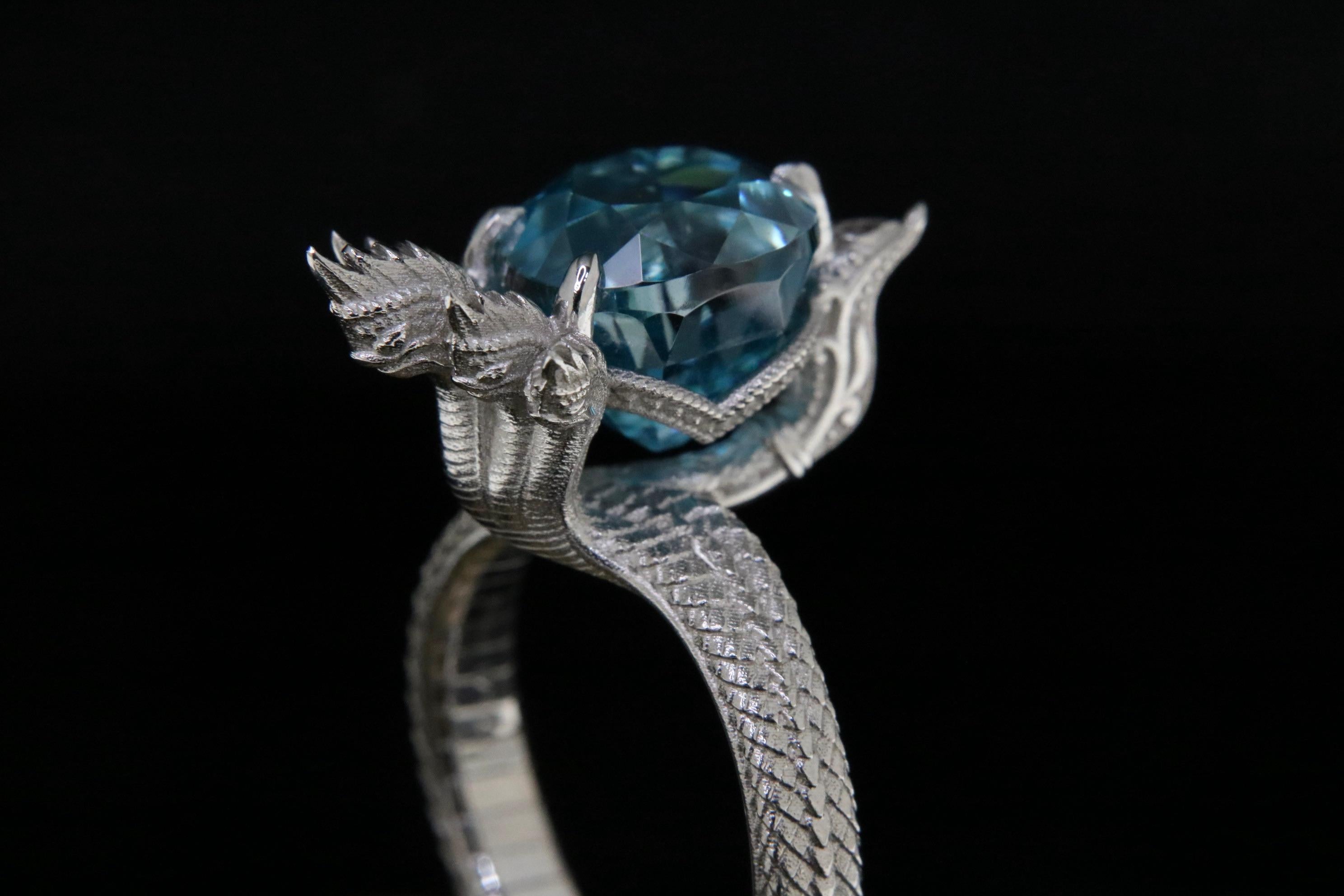 Women's or Men's Orloff of Denmark, Auspicious Five-Headed Naga, Blue Zircon Sculpture Ring For Sale