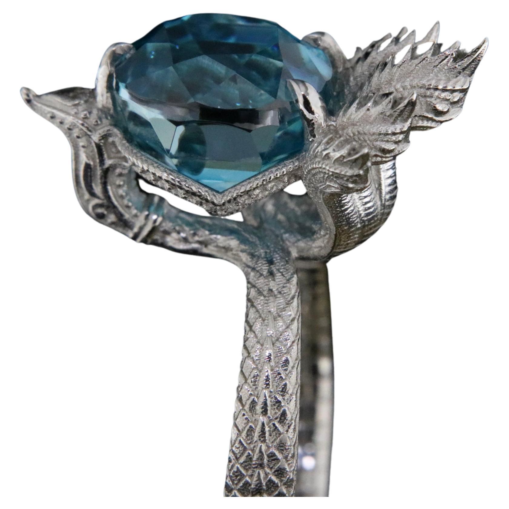 Orloff of Denmark, Auspicious Five-Headed Naga, Blue Zircon Sculpture Ring For Sale