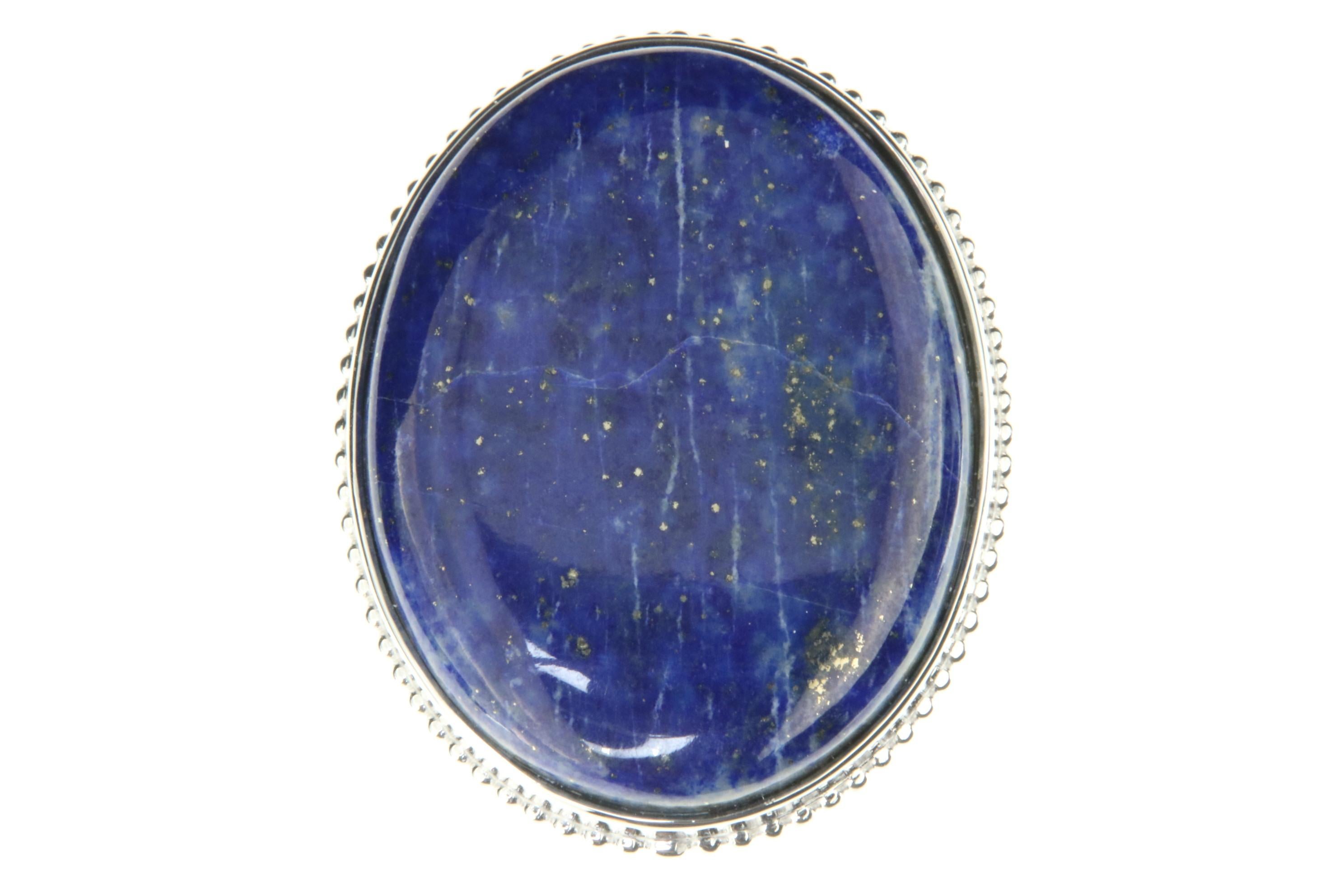 Cabochon Orloff of Denmark, Beautiful 73 carat Lapis Lazuli Ring in 925 Sterling Silver For Sale