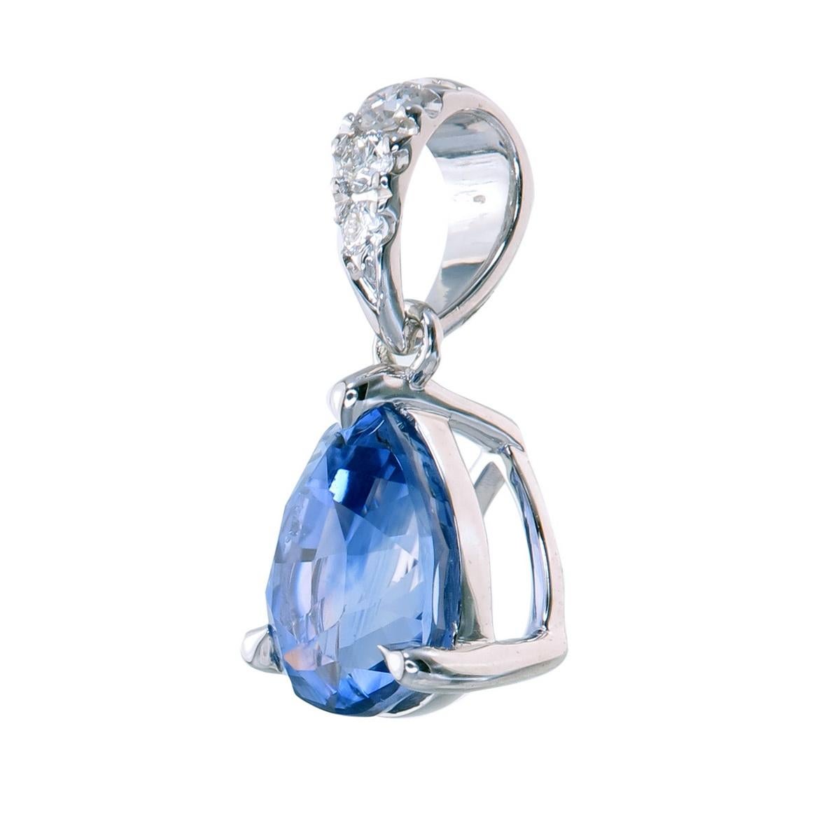 Contemporary Orloff of Denmark, Cornflower Blue Sapphire Diamond Pendant, 14 Karat White Gold