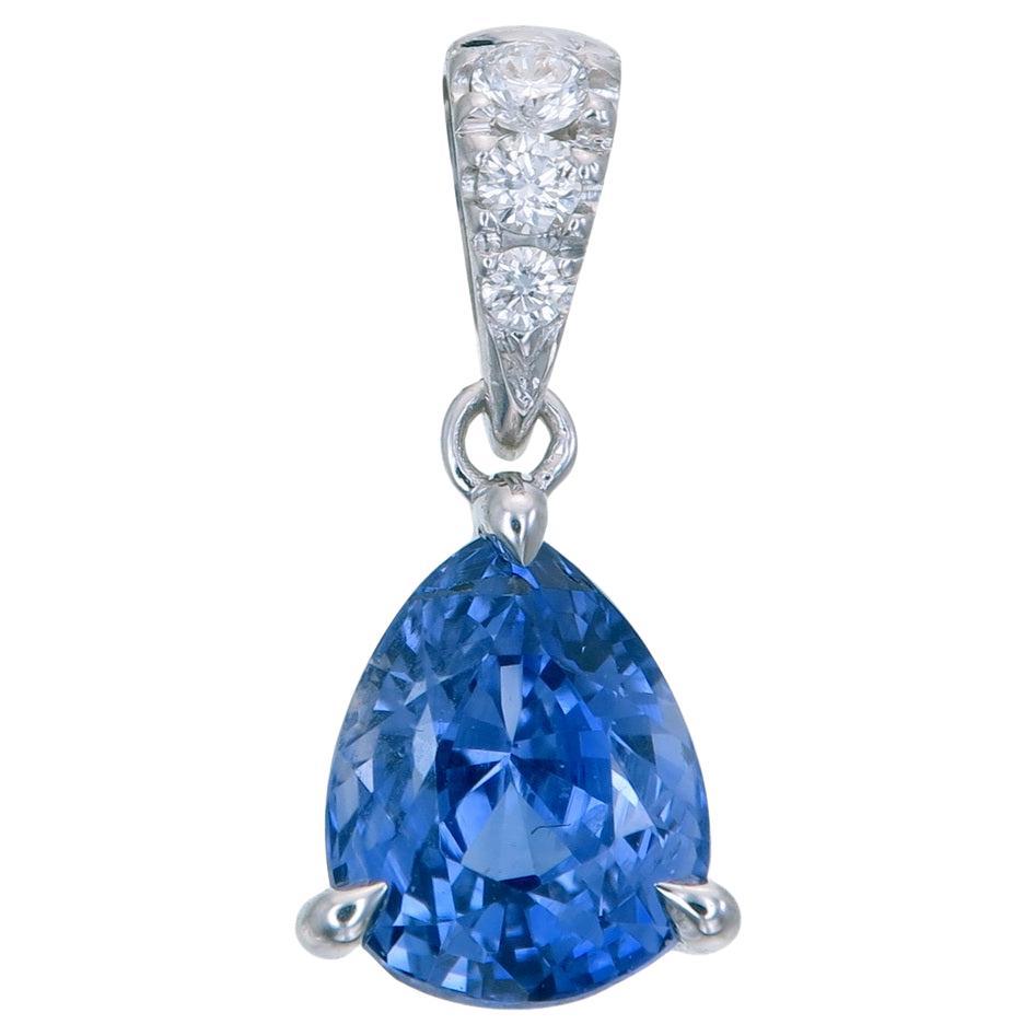 Orloff of Denmark, Cornflower Blue Sapphire Diamond Pendant, 14 Karat White Gold